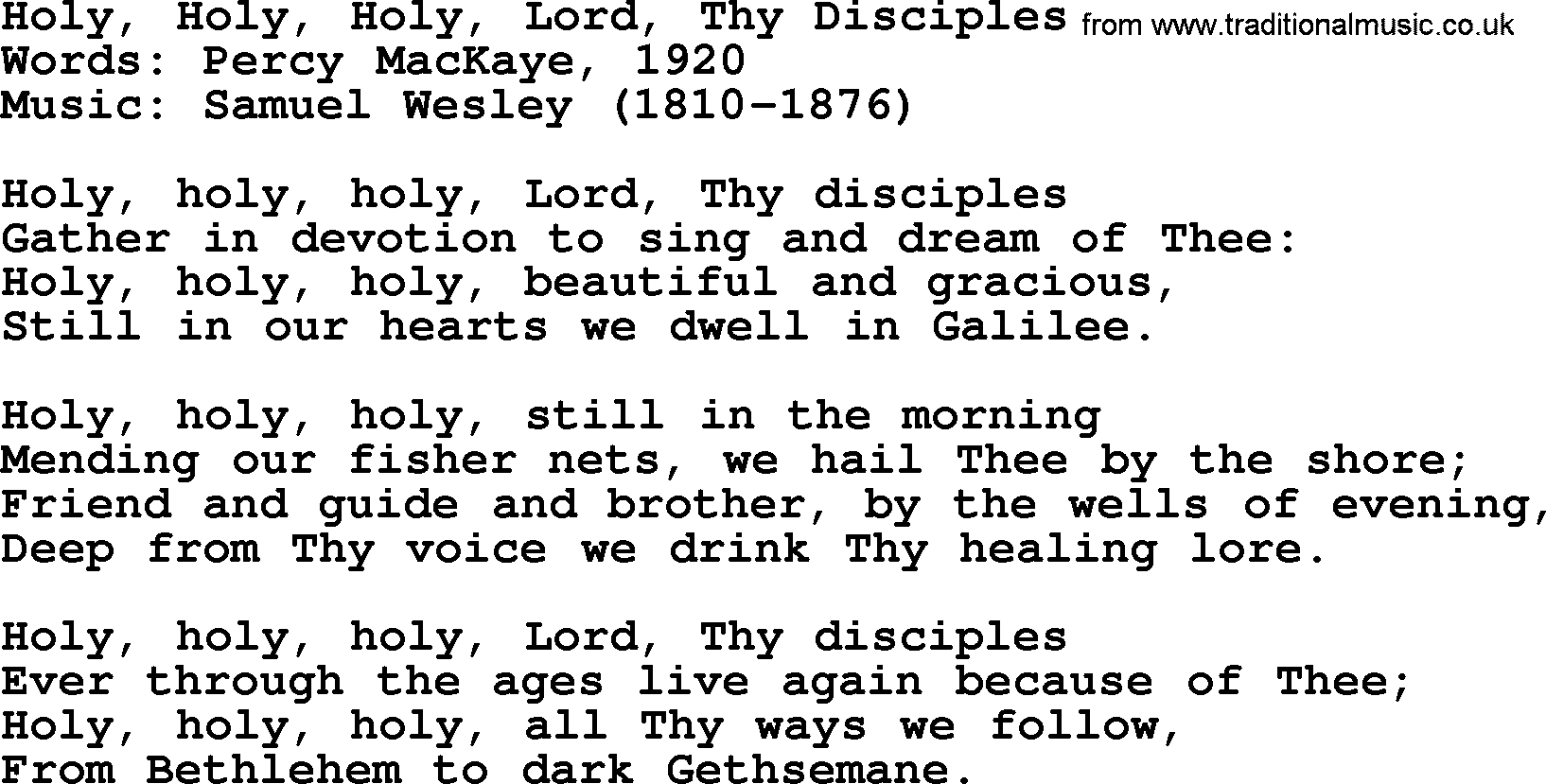 Hymns from the Psalms, Hymn: Holy, Holy, Holy, Lord, Thy Disciples, lyrics with PDF