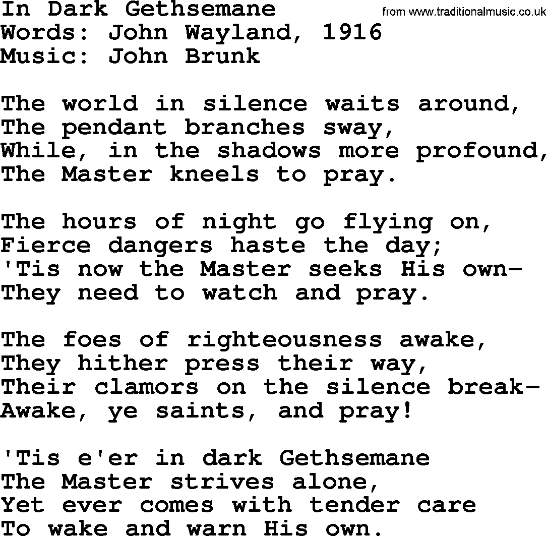 Hymns from the Psalms, Hymn: In Dark Gethsemane, lyrics with PDF
