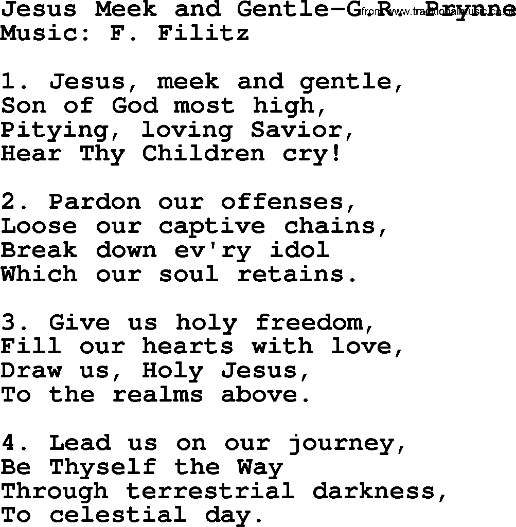 Hymns from the Psalms, Hymn: Jesus Meek And Gentle-G.R. Prynne, lyrics with PDF