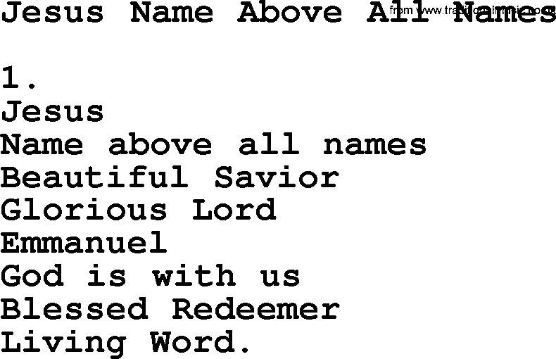 Hymns from the Psalms, Hymn: Jesus Name Above All Names, lyrics with PDF