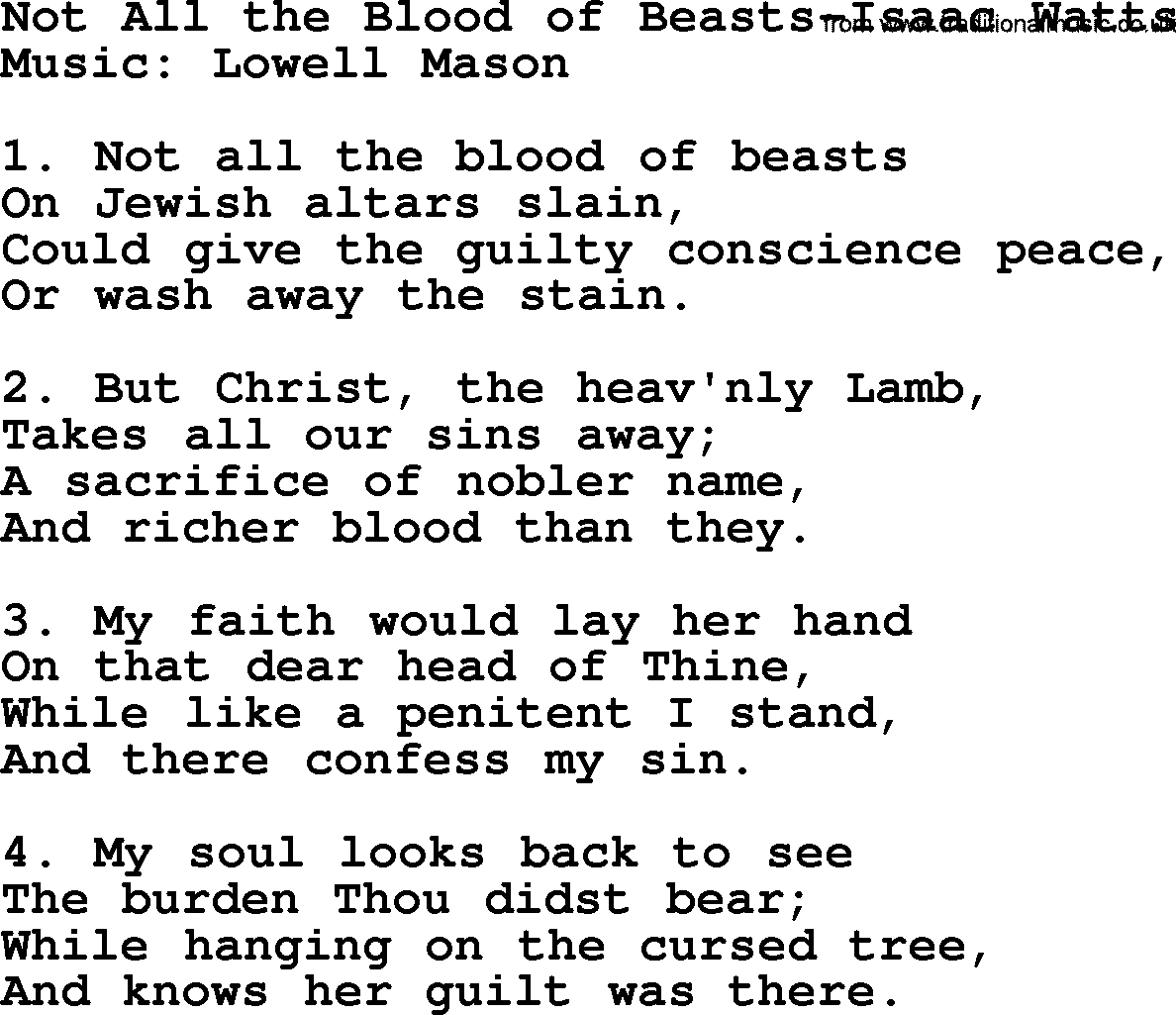 Hymns from the Psalms, Hymn: Not All The Blood Of Beasts-Isaac Watts, lyrics with PDF