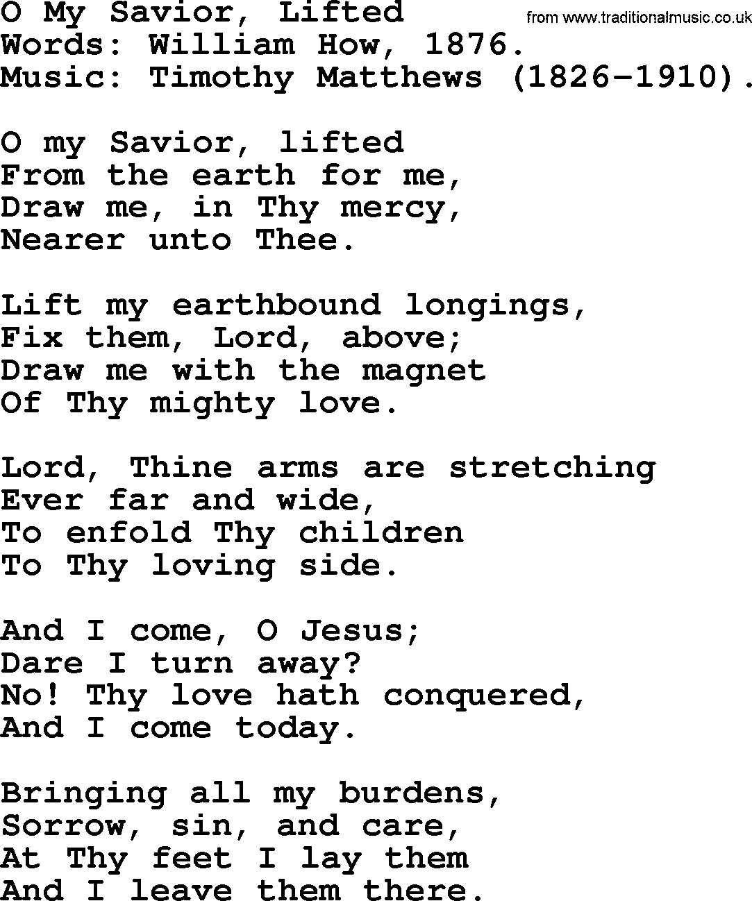 Hymns from the Psalms, Hymn: O My Savior, Lifted, lyrics with PDF