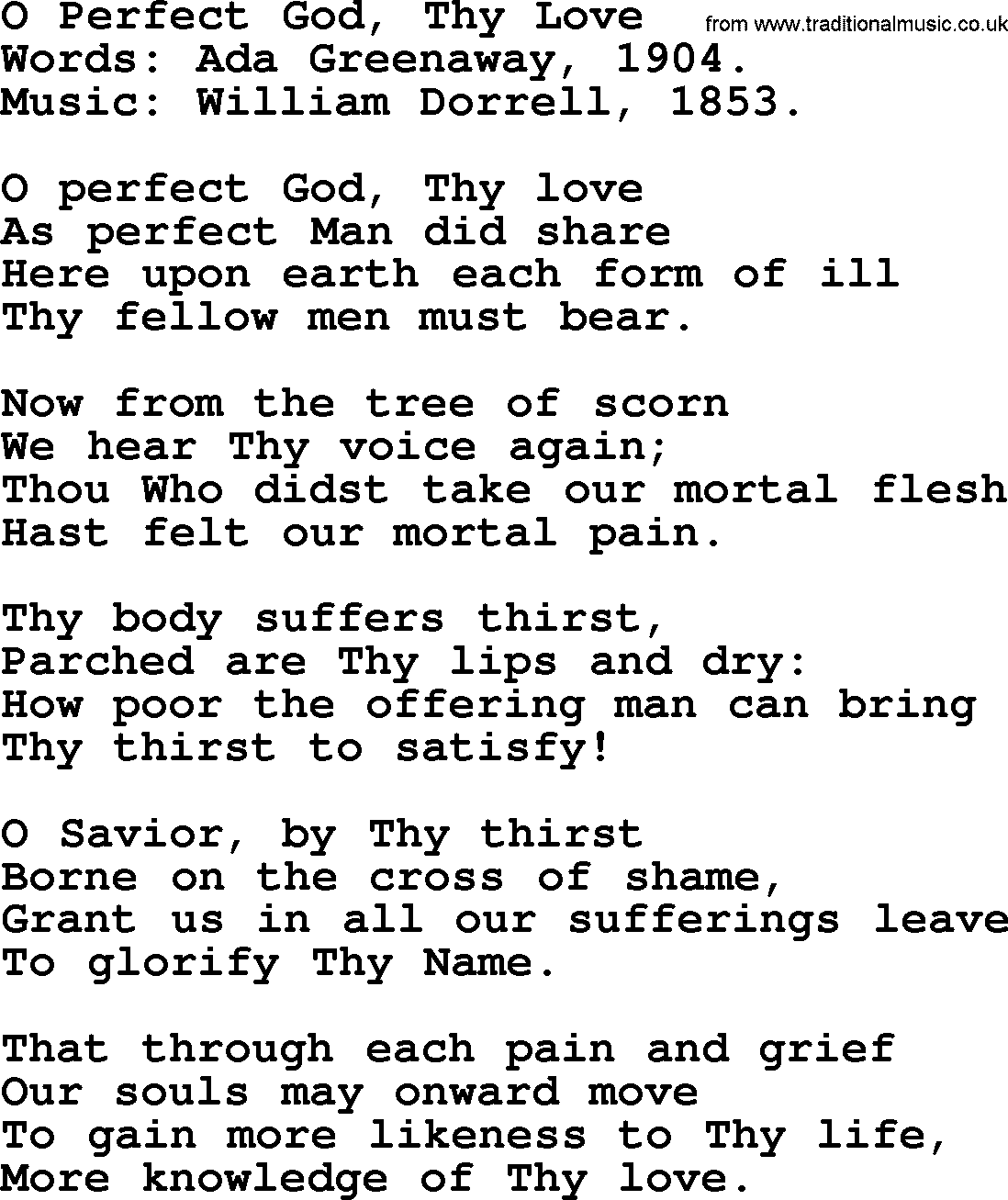 Hymns from the Psalms, Hymn: O Perfect God, Thy Love, lyrics with PDF