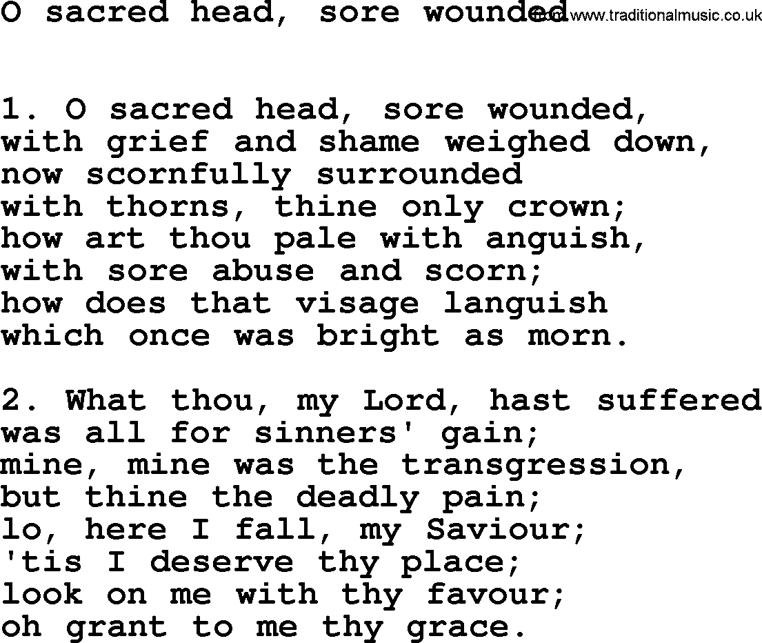 Hymns from the Psalms, Hymn: O Sacred Head, Sore Wounded, lyrics with PDF