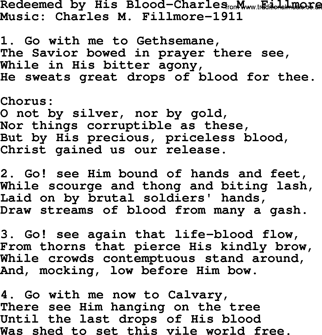 Hymns from the Psalms, Hymn: Redeemed By His Blood-Charles M. Fillmore, lyrics with PDF
