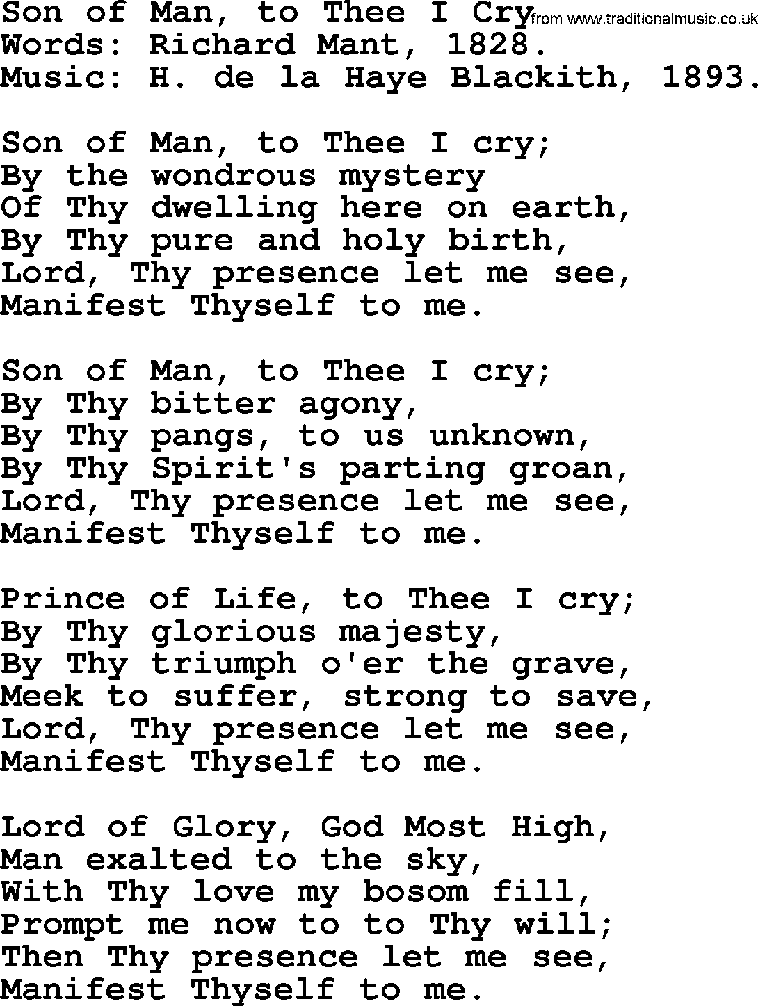 Hymns from the Psalms, Hymn: Son Of Man, To Thee I Cry, lyrics with PDF