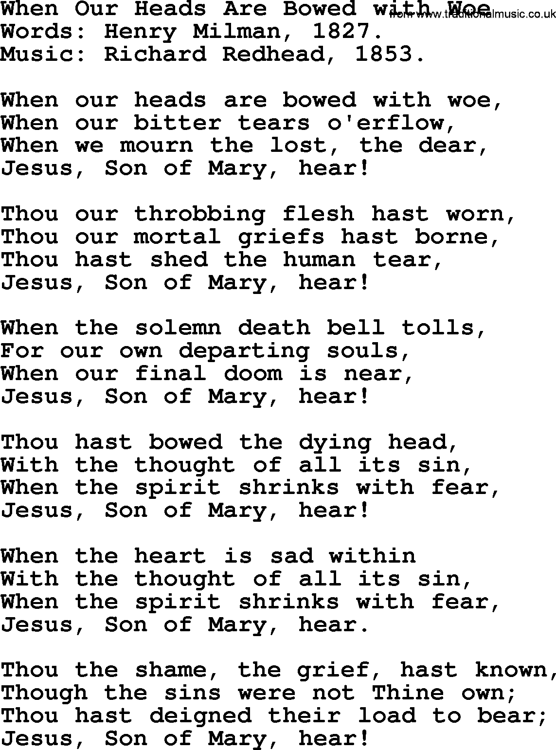 Hymns from the Psalms, Hymn: When Our Heads Are Bowed With Woe, lyrics with PDF