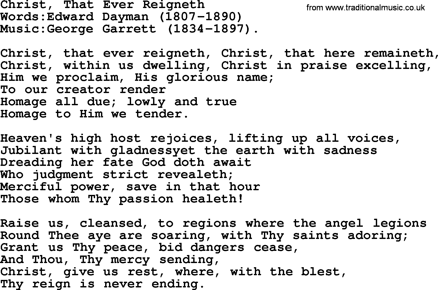 Christian hymns and songs about Jesus' Return(The Second Coming): Christ, That Ever Reigneth, lyrics with PDF