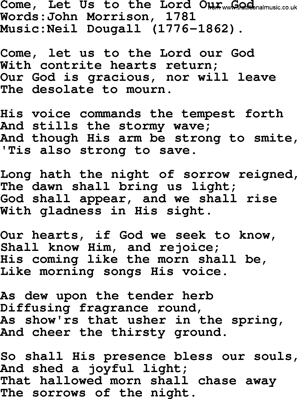 Christian hymns and songs about Jesus' Return(The Second Coming): Come, Let Us To The Lord Our God, lyrics with PDF