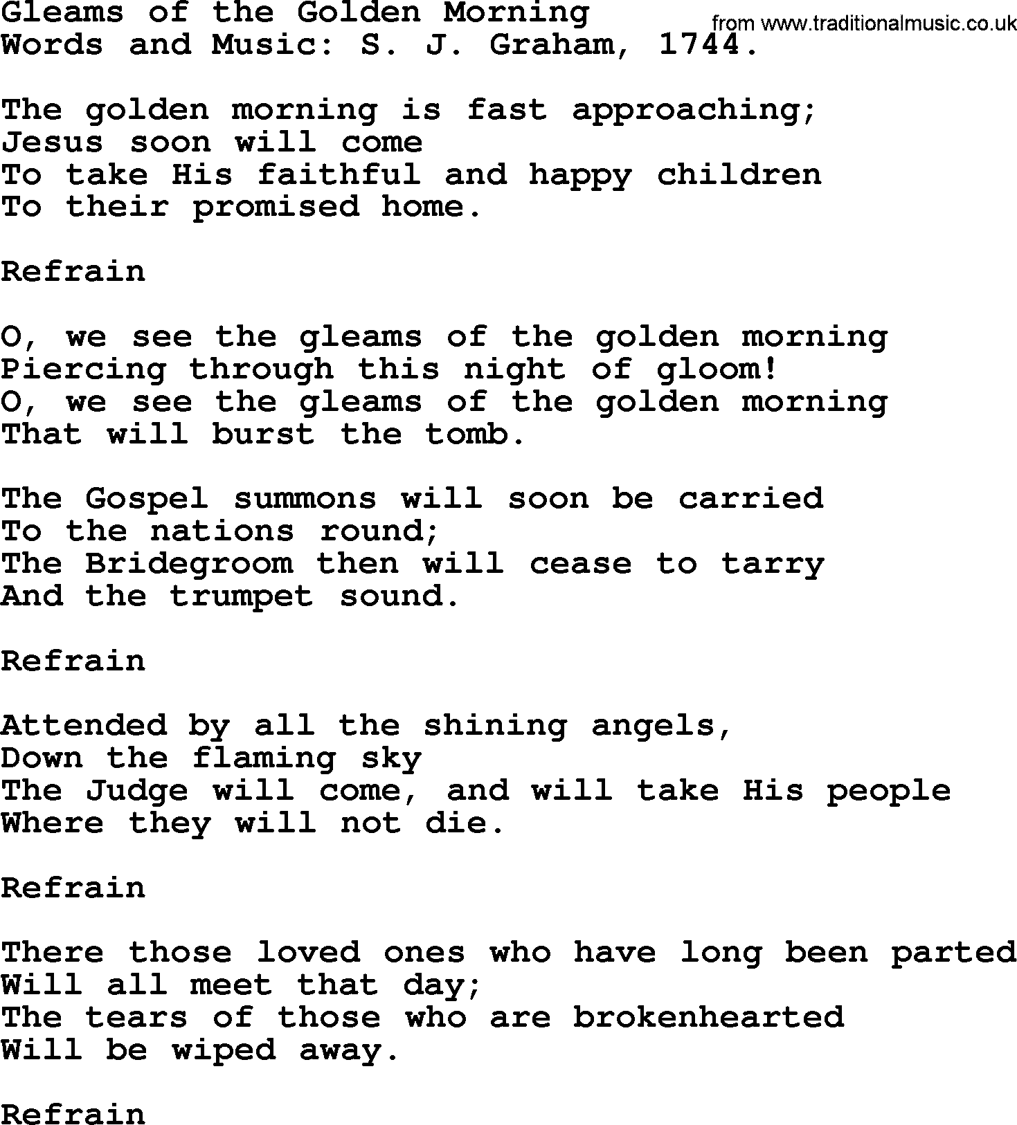 Christian hymns and songs about Jesus' Return(The Second Coming): Gleams Of The Golden Morning, lyrics with PDF