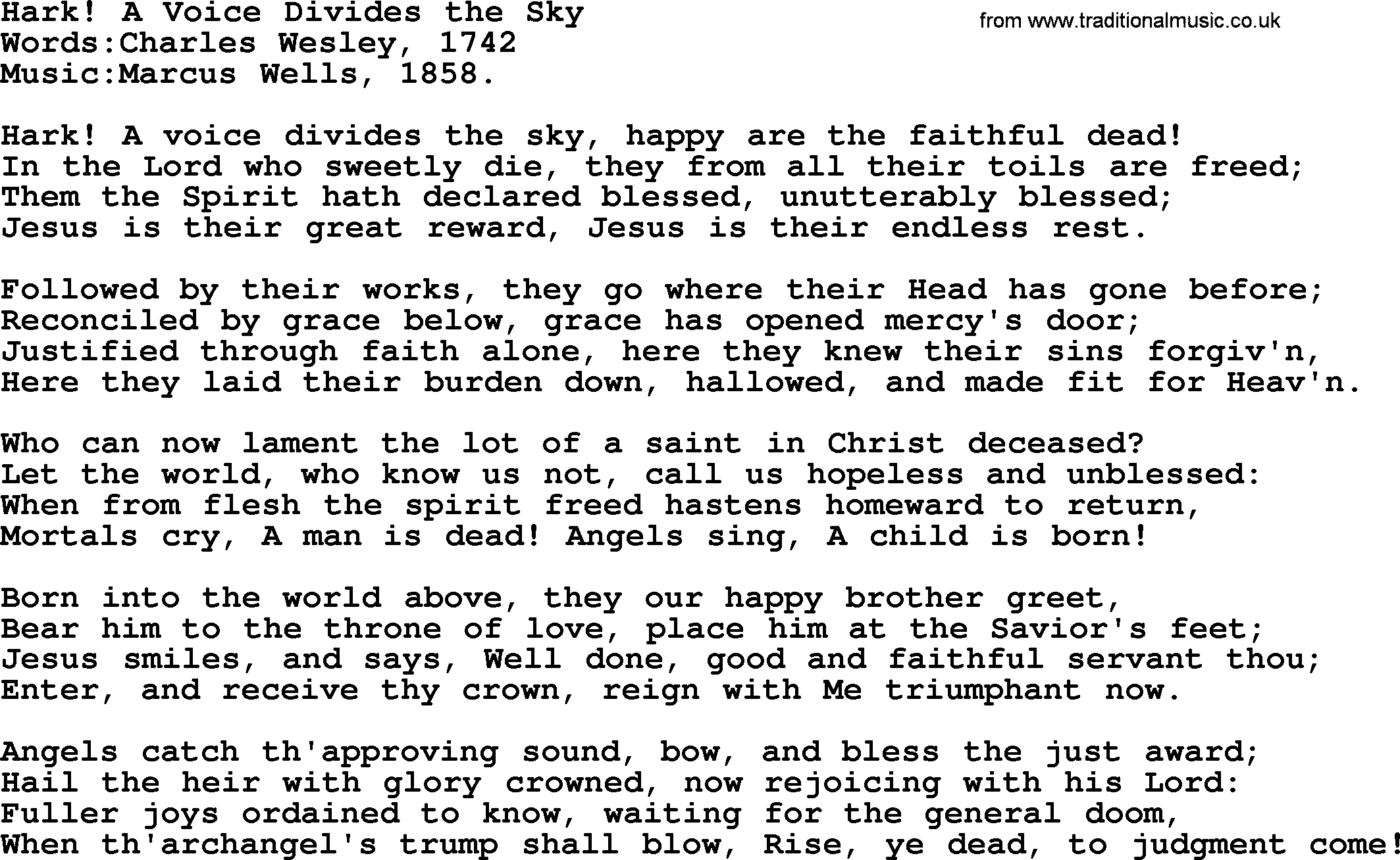 Christian hymns and songs about Jesus' Return(The Second Coming): Hark! A Voice Divides The Sky, lyrics with PDF
