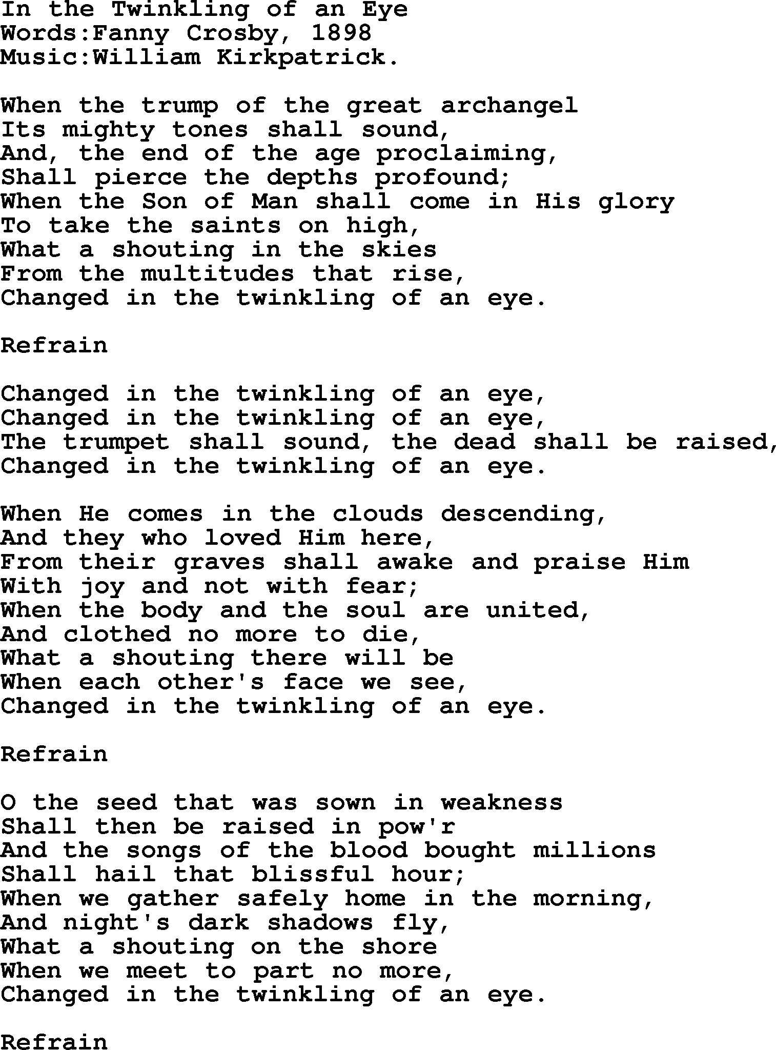 Christian hymns and songs about Jesus' Return(The Second Coming): In The Twinkling Of An Eye, lyrics with PDF