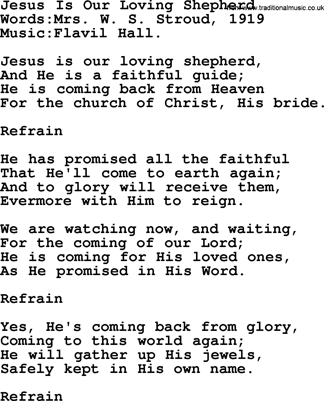Christian hymns and songs about Jesus' Return(The Second Coming): Jesus Is Our Loving Shepherd, lyrics with PDF