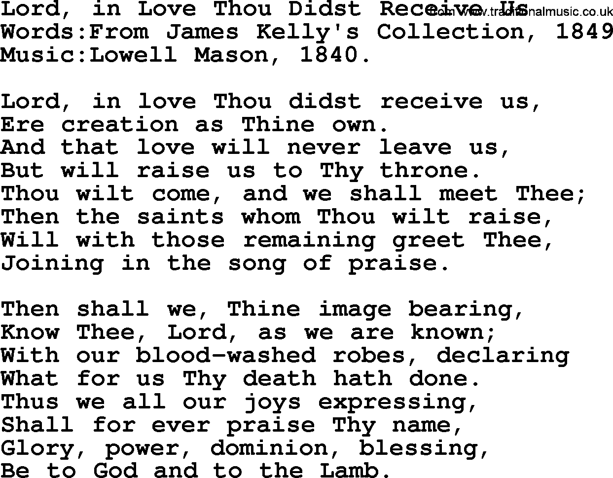 Christian hymns and songs about Jesus' Return(The Second Coming): Lord, In Love Thou Didst Receive Us, lyrics with PDF