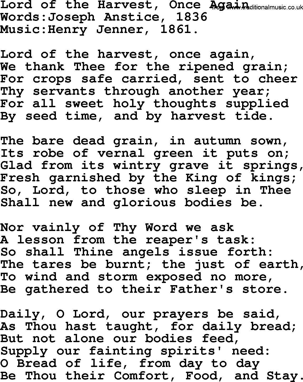 Christian hymns and songs about Jesus' Return(The Second Coming): Lord Of The Harvest, Once Again, lyrics with PDF