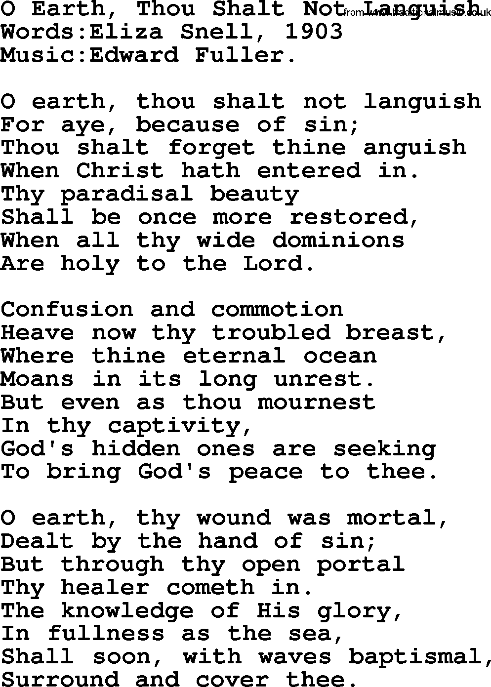 Christian hymns and songs about Jesus' Return(The Second Coming): O Earth, Thou Shalt Not Languish, lyrics with PDF
