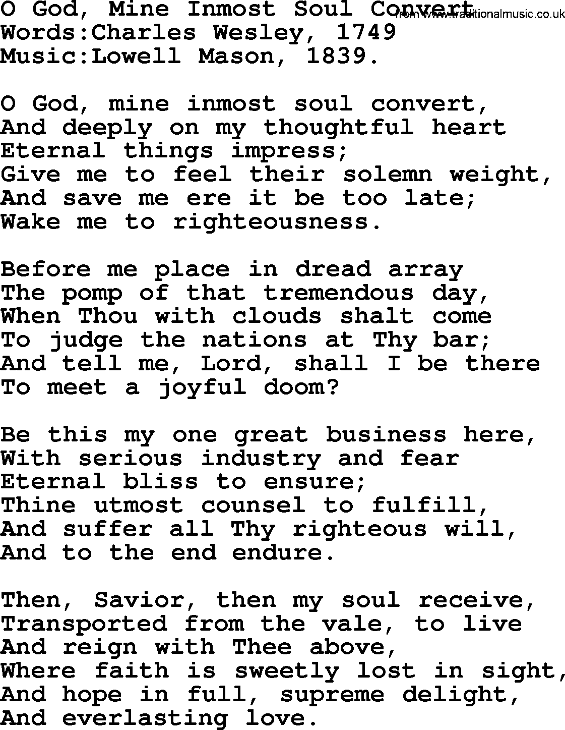 Christian hymns and songs about Jesus' Return(The Second Coming): O God, Mine Inmost Soul Convert, lyrics with PDF