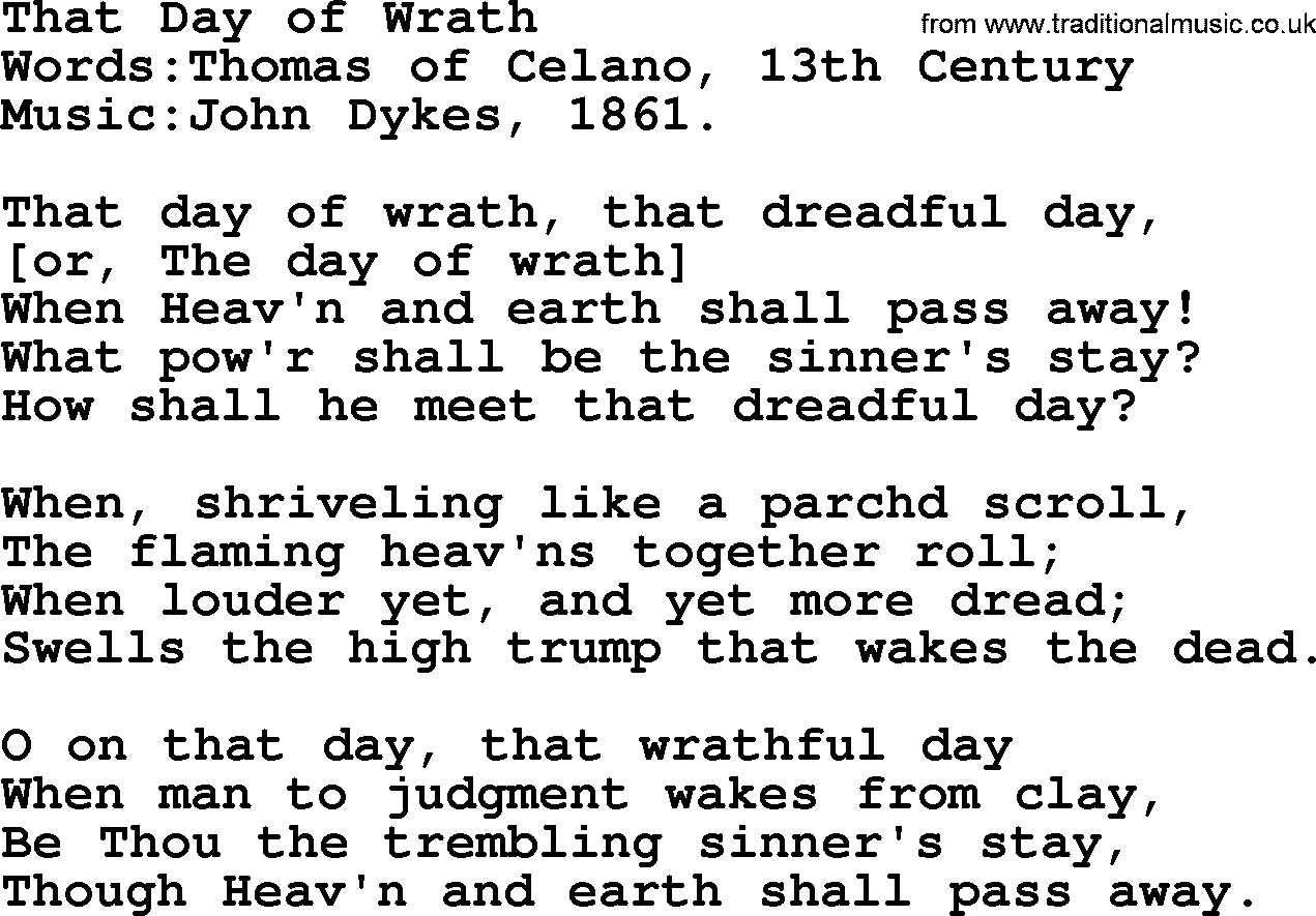 Christian hymns and songs about Jesus' Return(The Second Coming): That Day Of Wrath, lyrics with PDF
