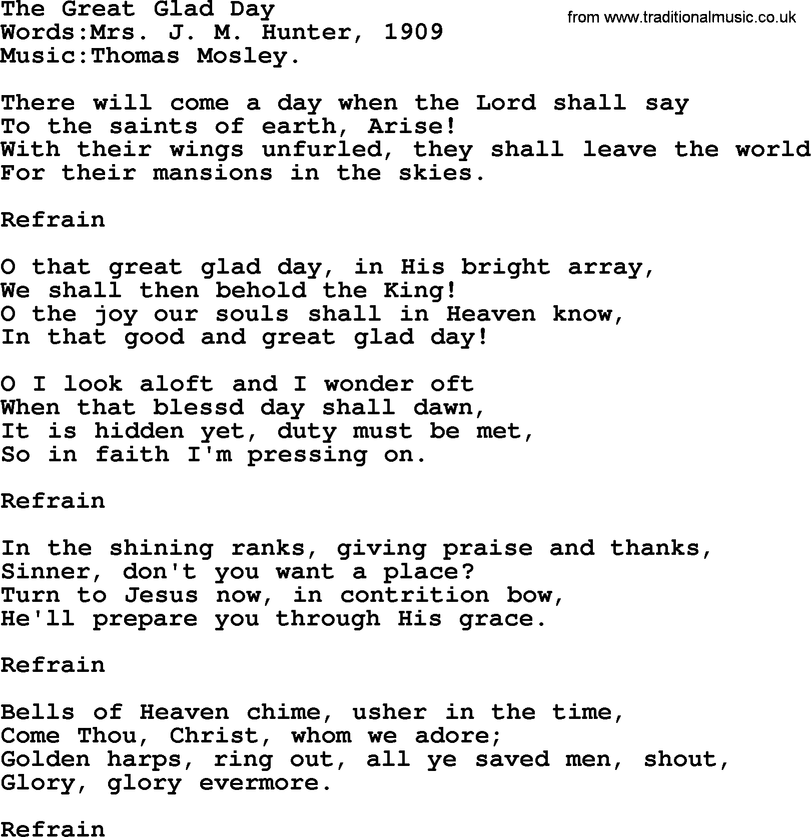Christian hymns and songs about Jesus' Return(The Second Coming): The Great Glad Day, lyrics with PDF