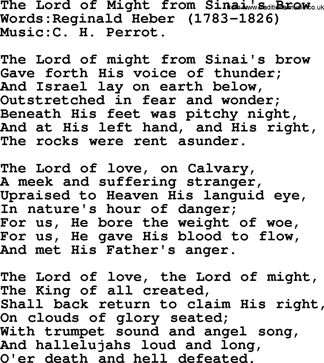Christian hymns and songs about Jesus' Return(The Second Coming): The Lord Of Might From Sinai's Brow, lyrics with PDF