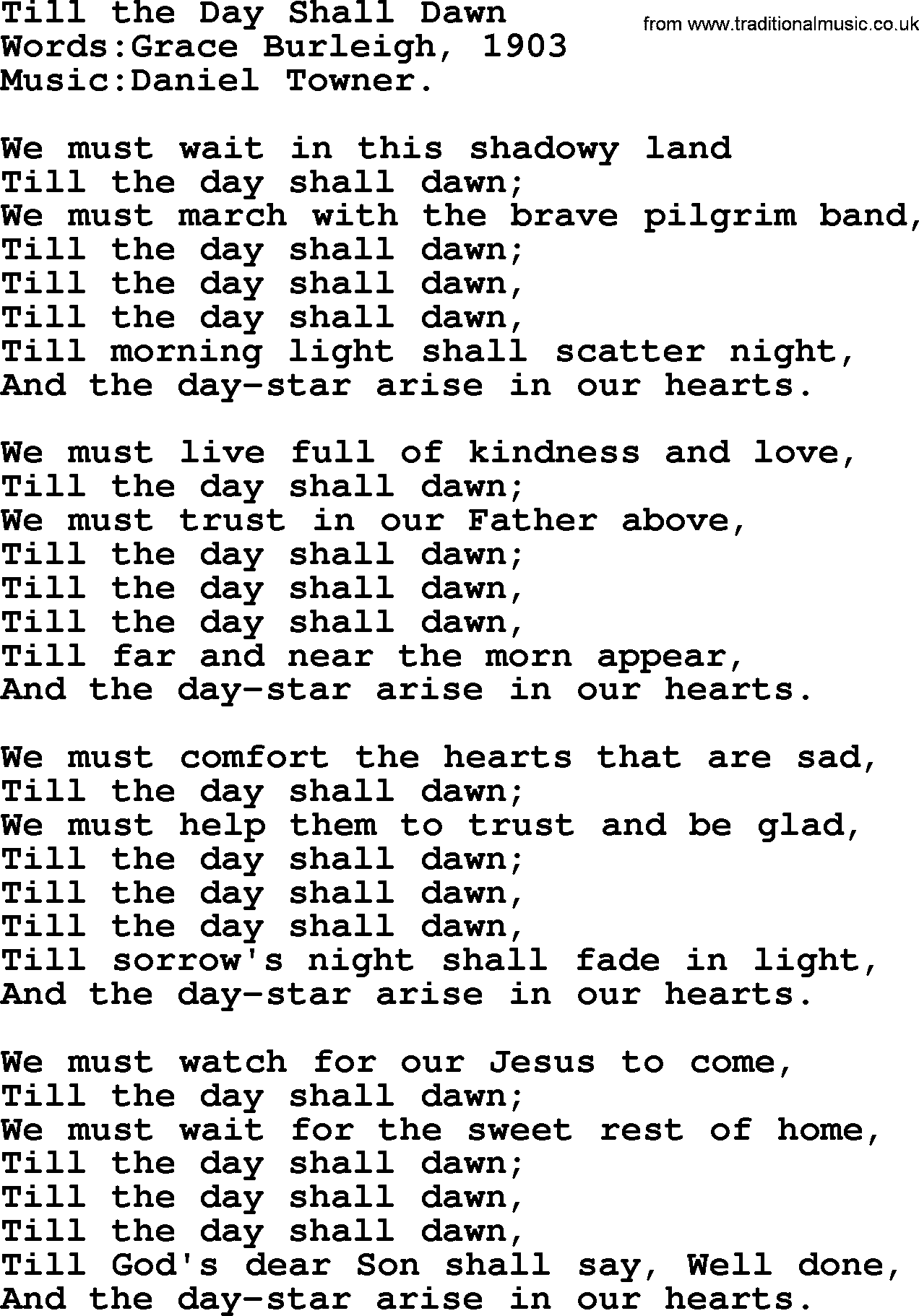 Christian hymns and songs about Jesus' Return(The Second Coming): Till The Day Shall Dawn, lyrics with PDF