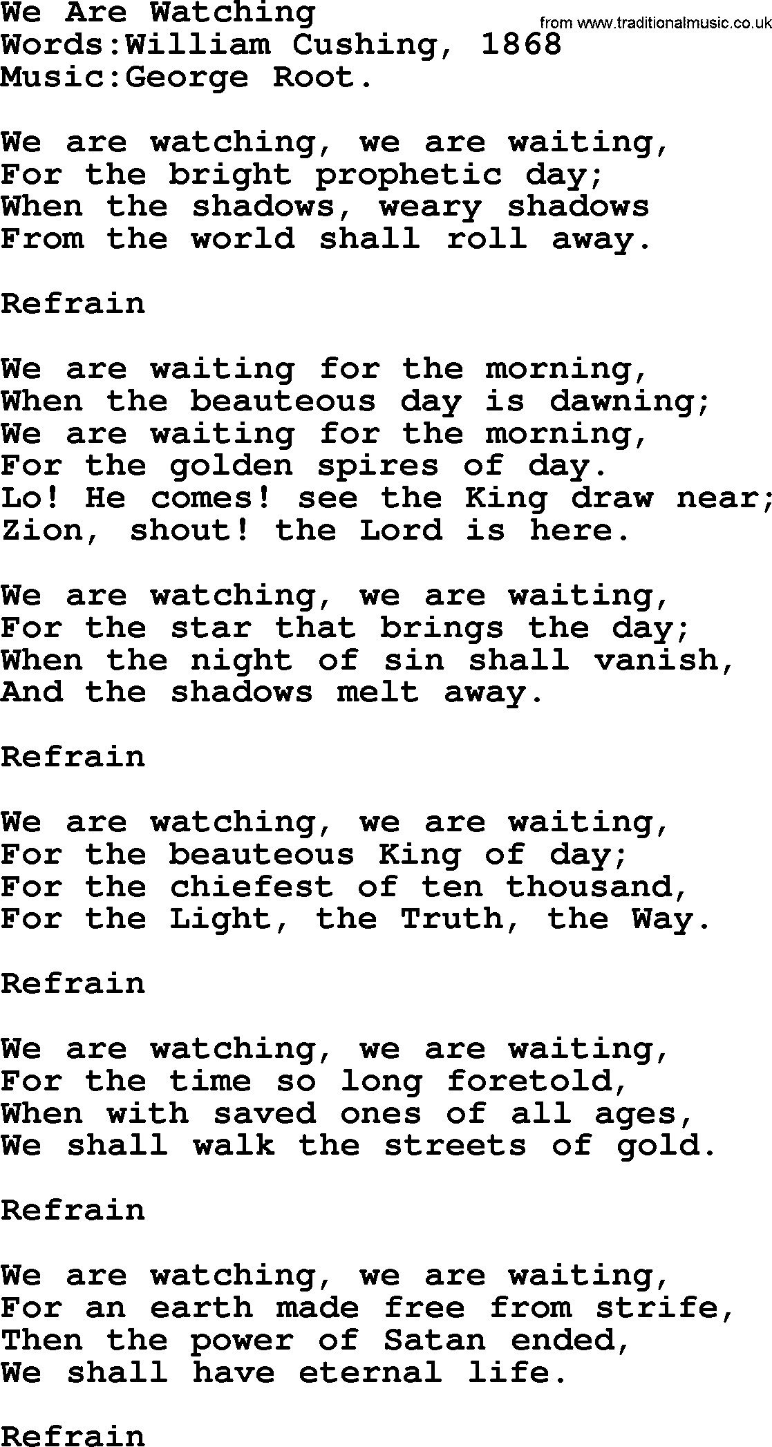 Christian hymns and songs about Jesus' Return(The Second Coming): We Are Watching, lyrics with PDF