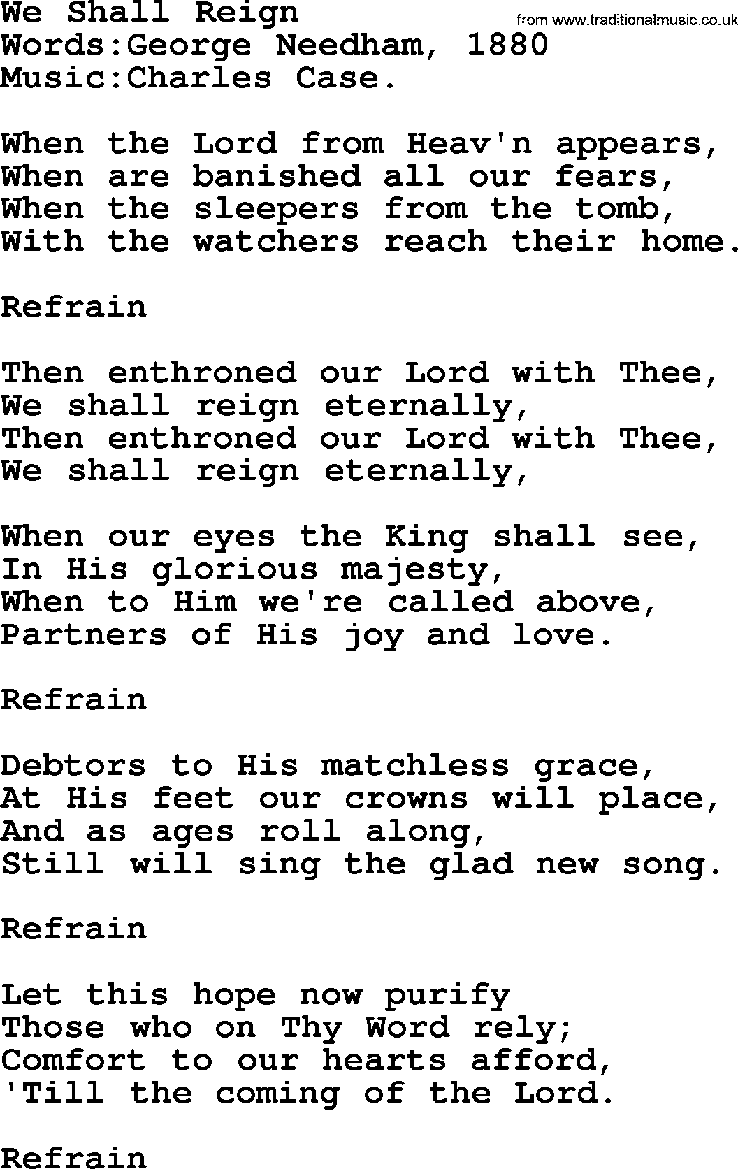 Christian hymns and songs about Jesus' Return(The Second Coming): We Shall Reign, lyrics with PDF