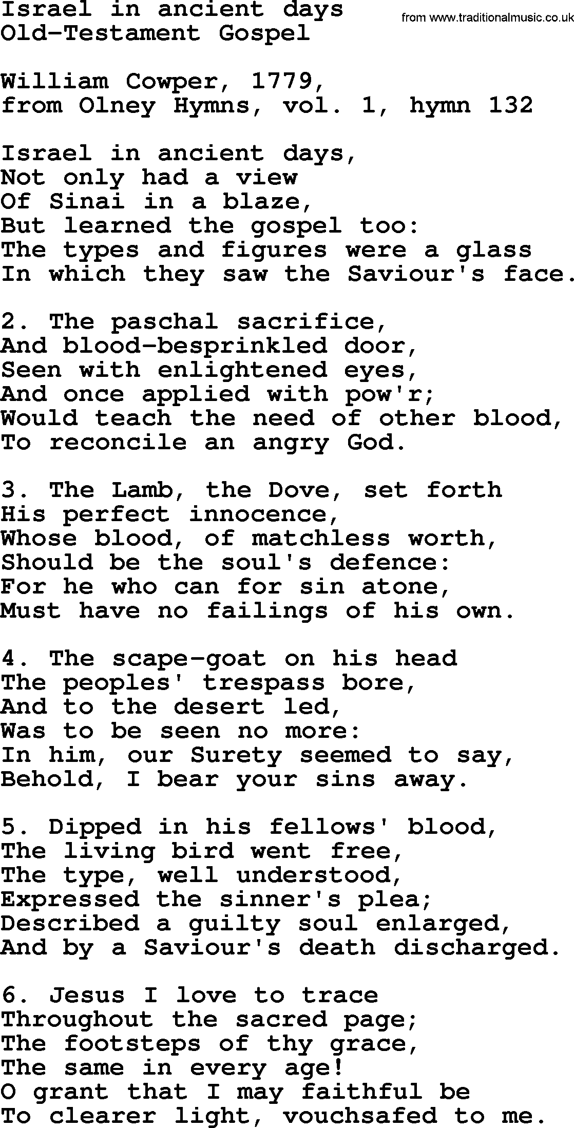 John Newton hymn: Israel In Ancient Days, lyrics