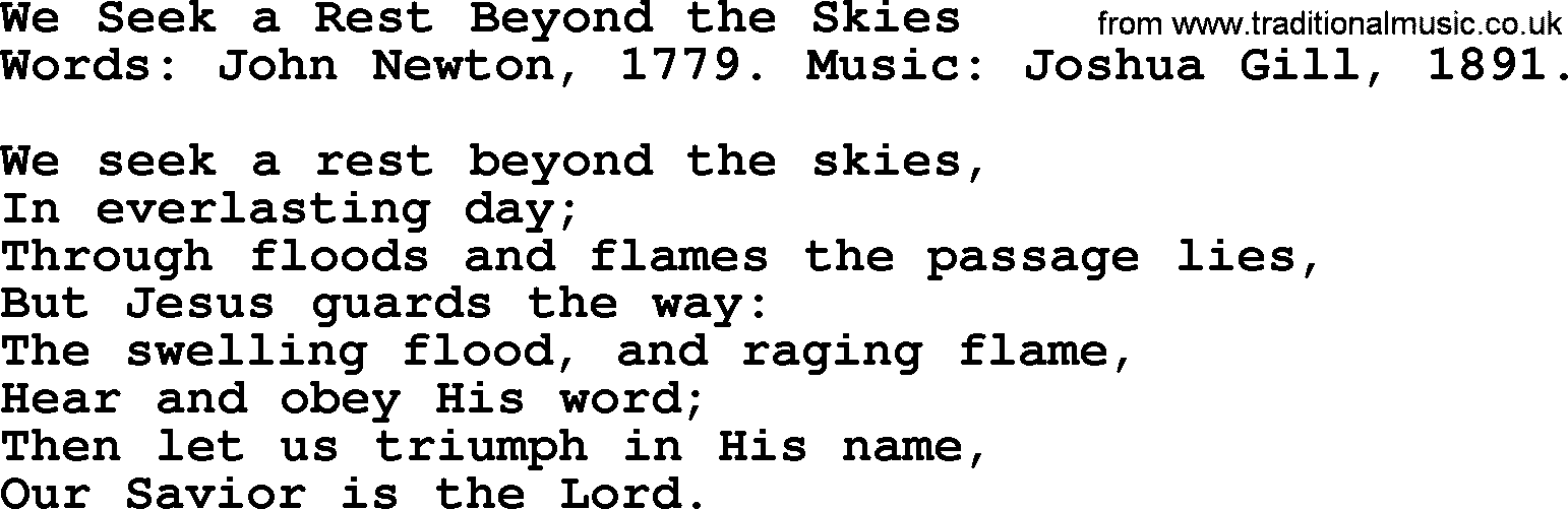 John Newton hymn: We Seek A Rest Beyond The Skies, lyrics