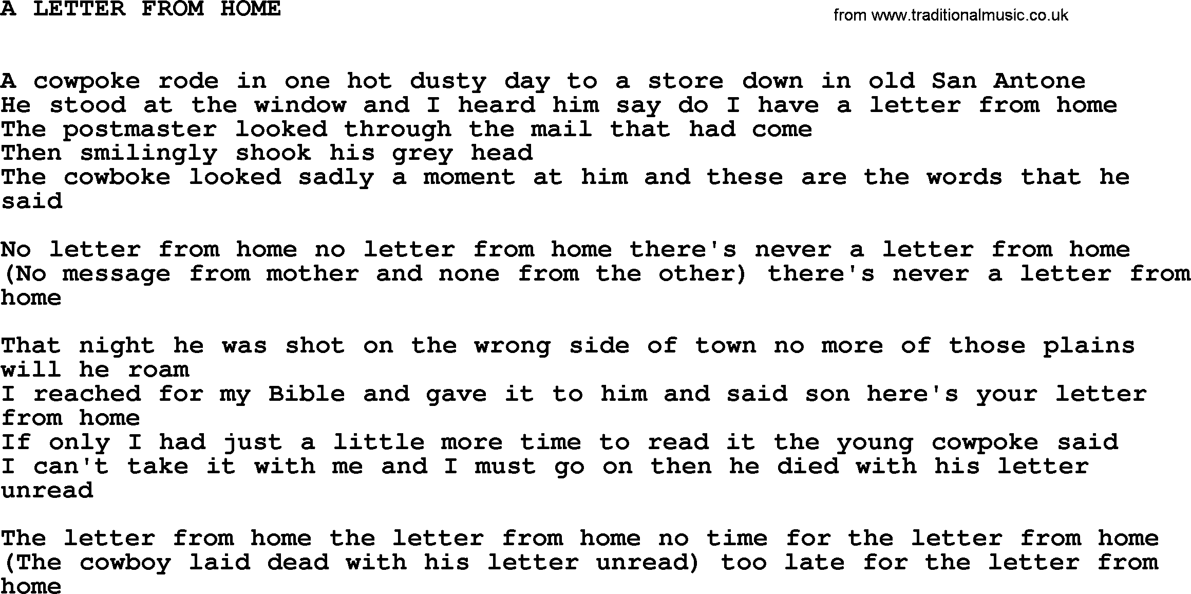 Johnny Cash song A Letter From Home.txt lyrics