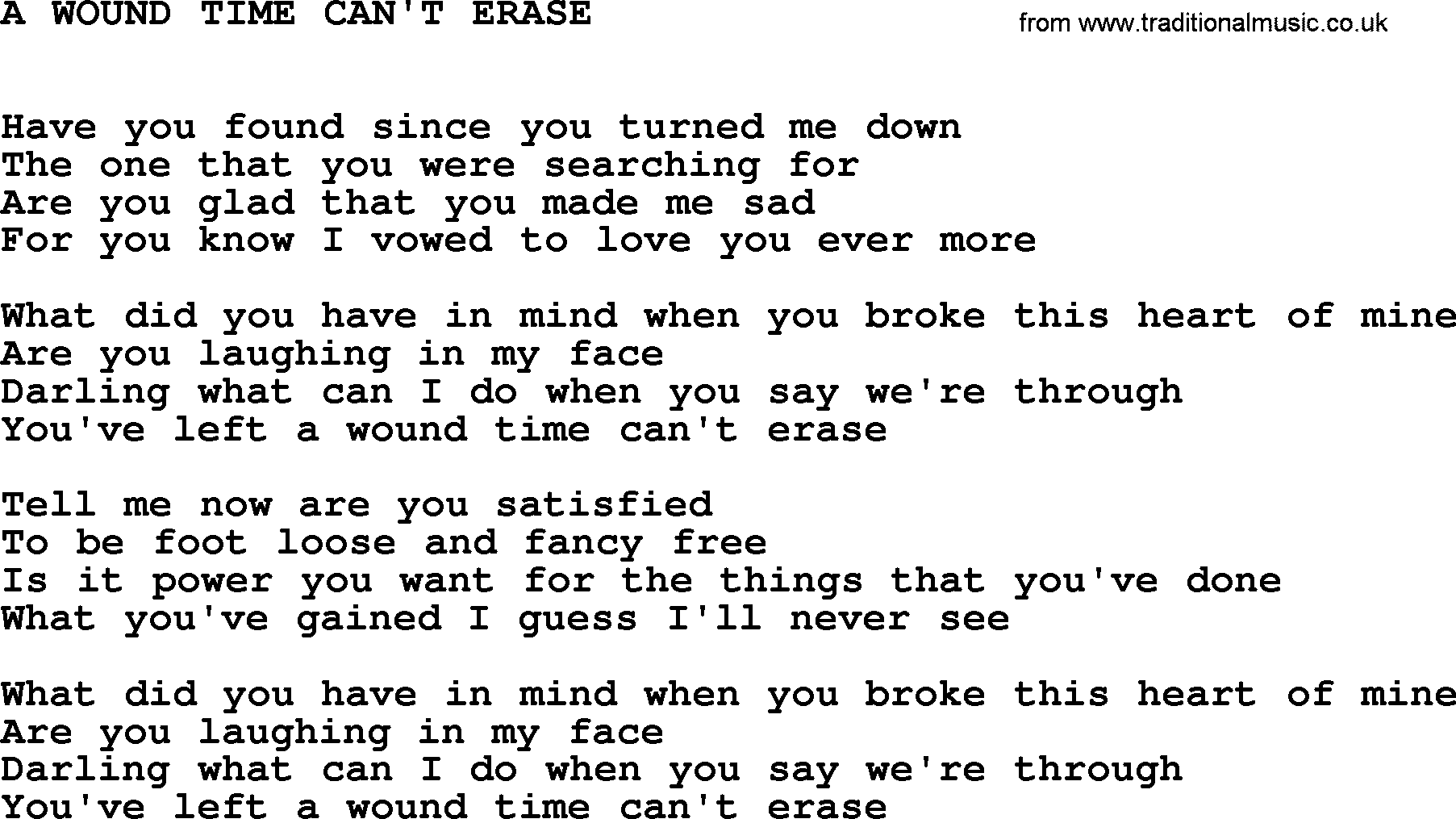 Johnny Cash song A Wound Time Can't Erase.txt lyrics