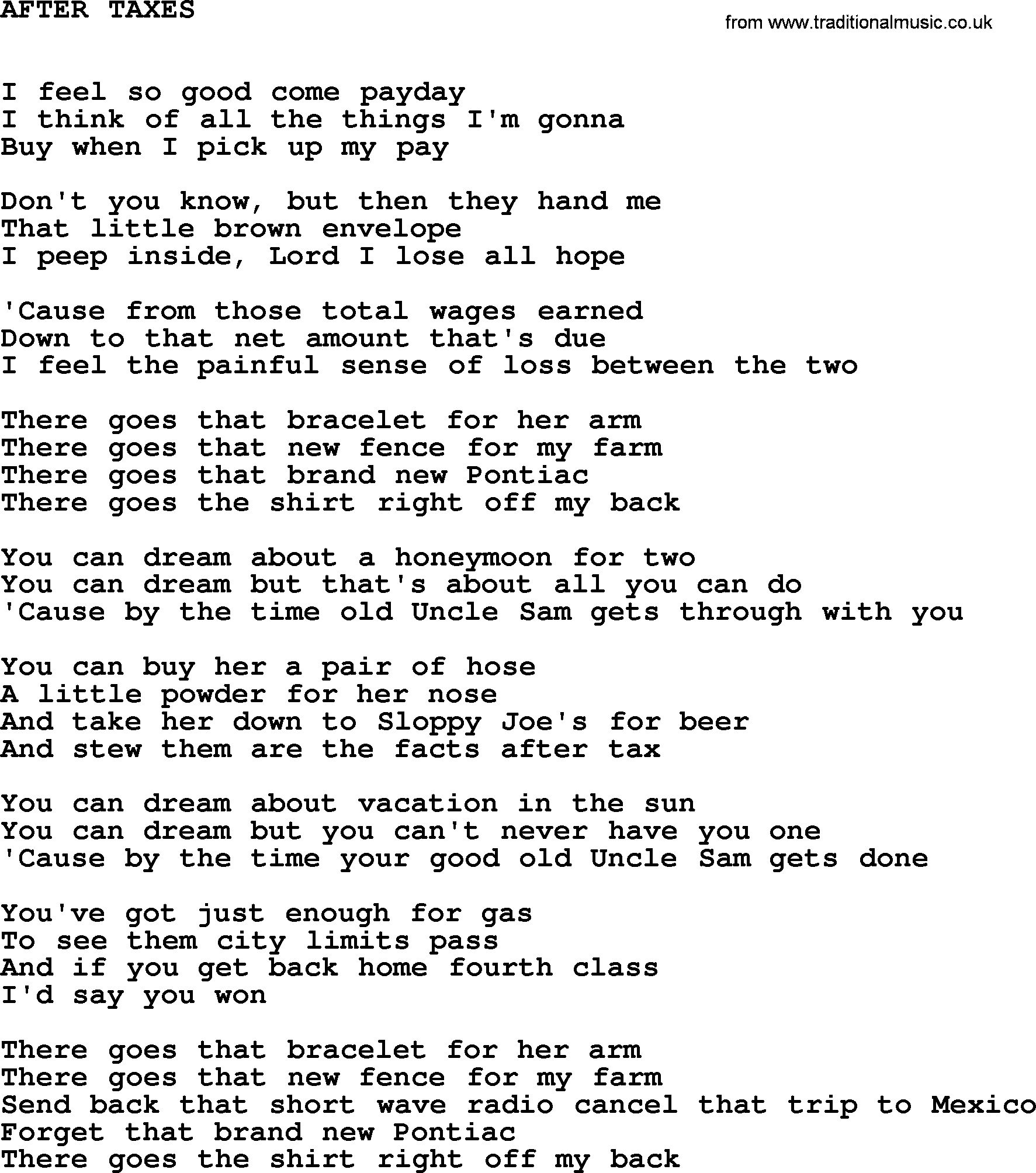 Johnny Cash song After Taxes.txt lyrics