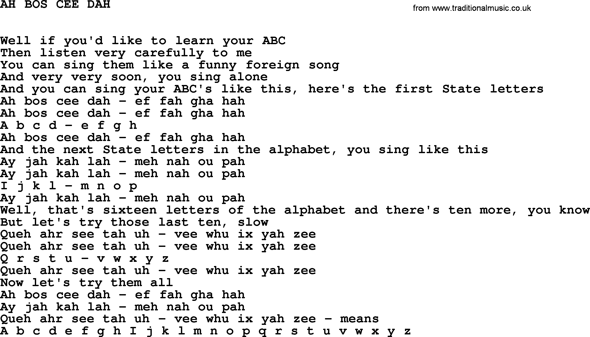 Johnny Cash song Ah Bos Cee Dah.txt lyrics
