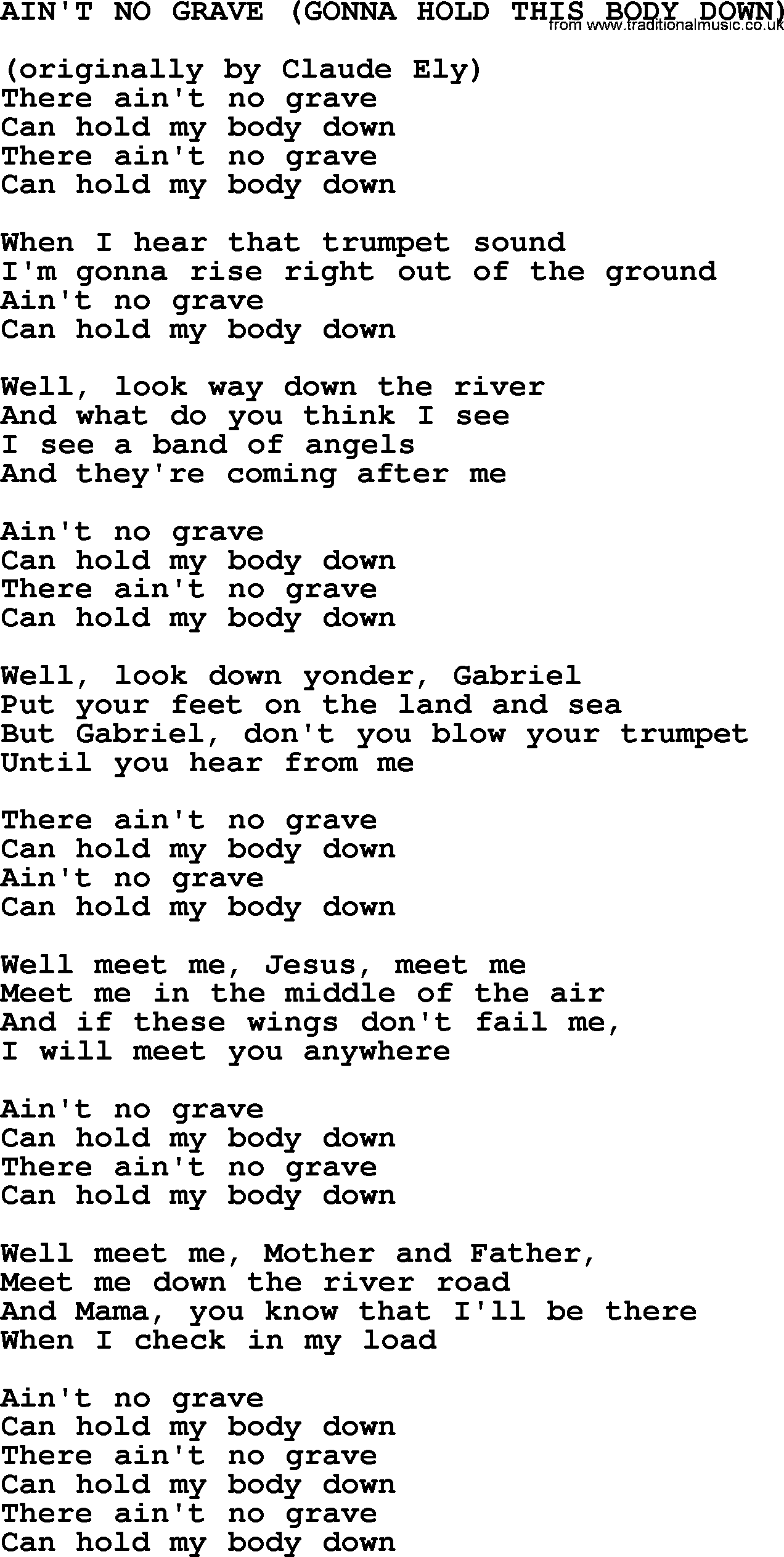 Johnny Cash song Ain't No Grave(Gonna Hold This Body Down).txt lyrics