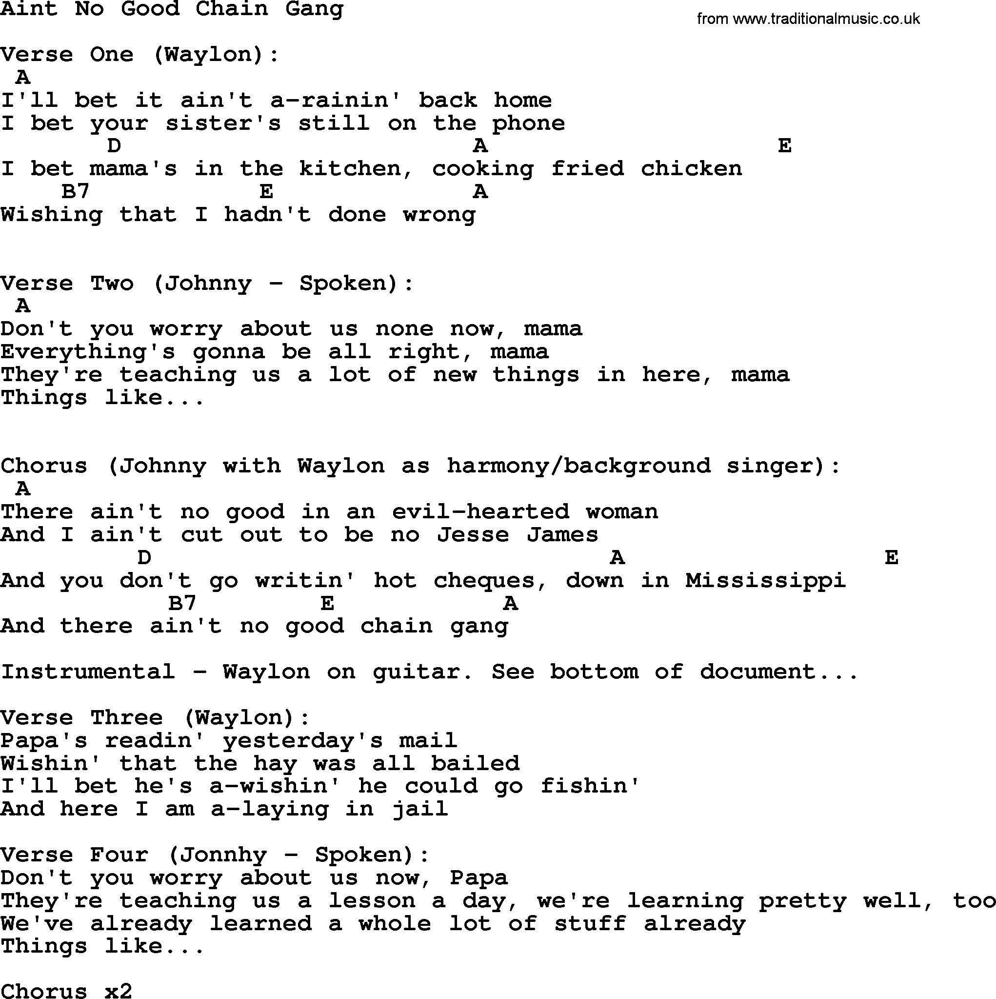 Johnny Cash Song Aint No Good Chain Gang Lyrics And Chords