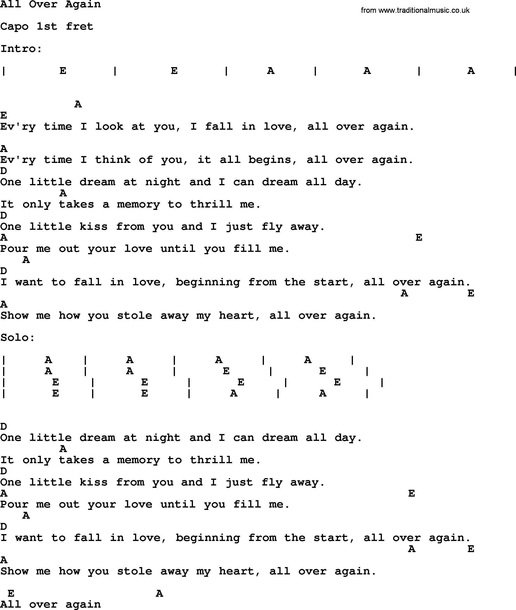 Johnny Cash song All Over Again, lyrics and chords