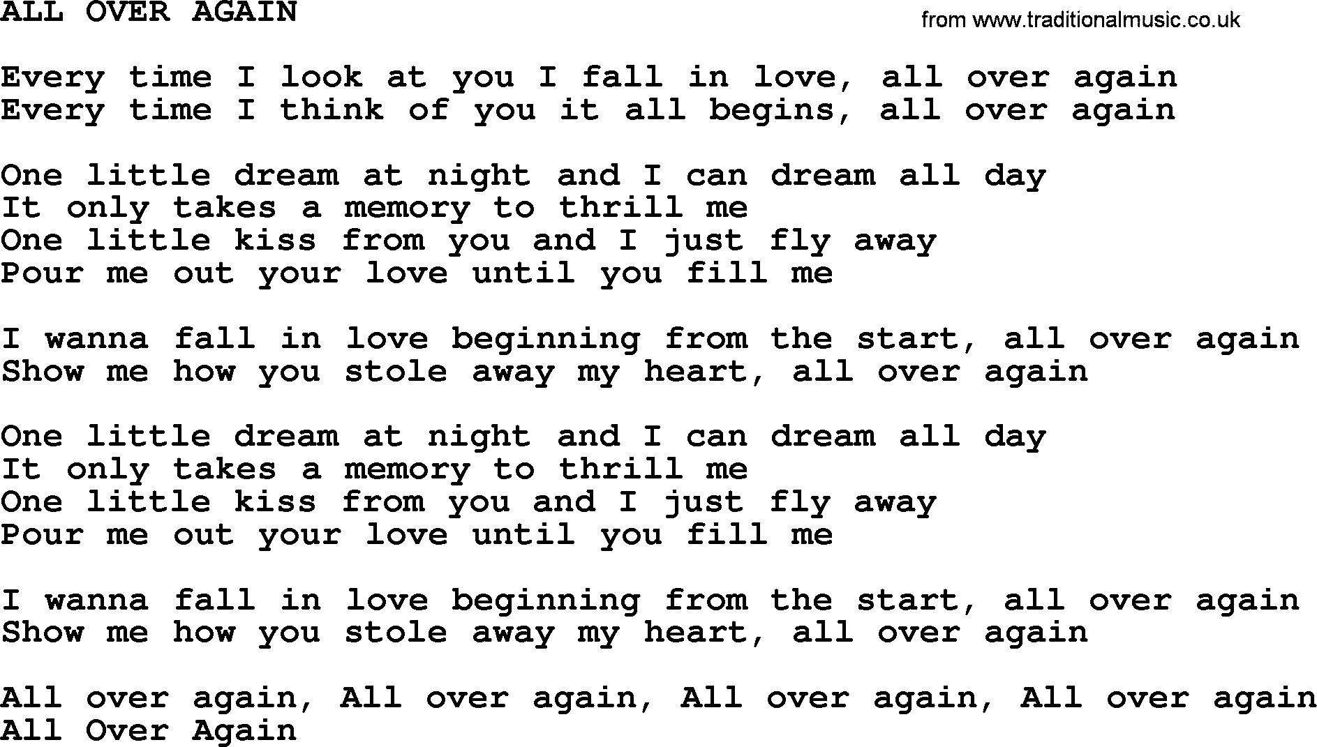 Johnny Cash song All Over Again.txt lyrics