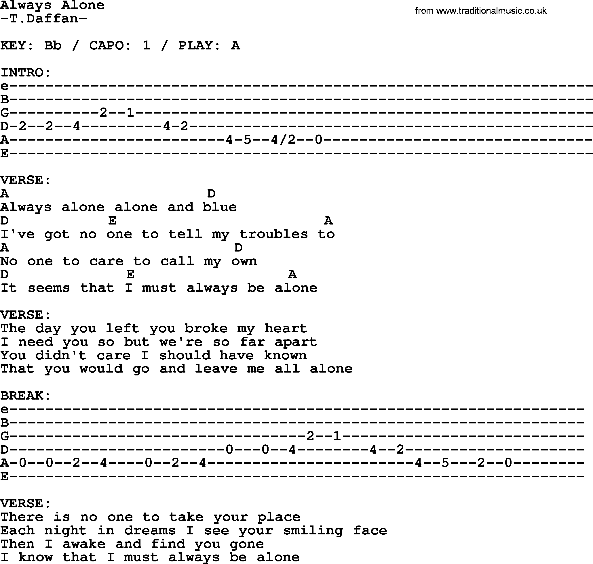 Johnny Cash song Always Alone, lyrics and chords