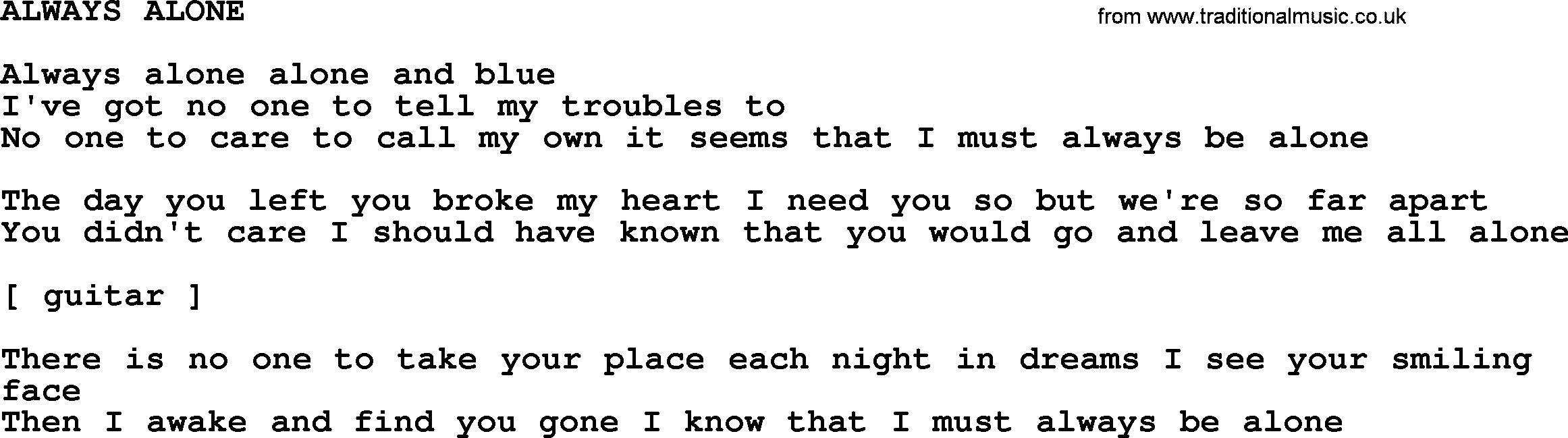Johnny Cash song Always Alone.txt lyrics