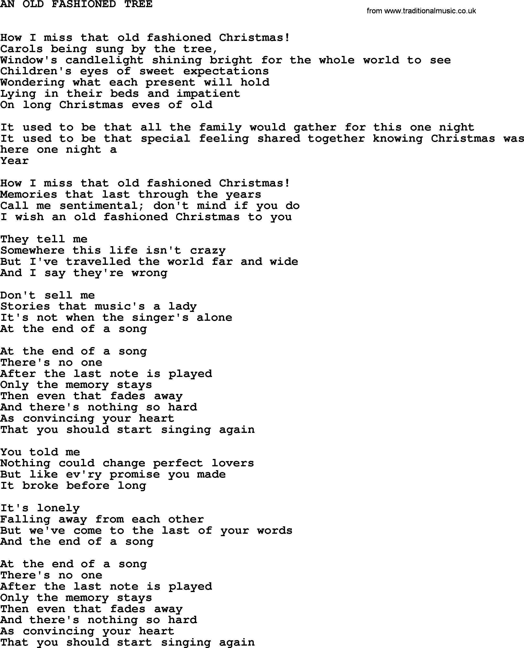 Johnny Cash song An Old Fashioned Tree.txt lyrics