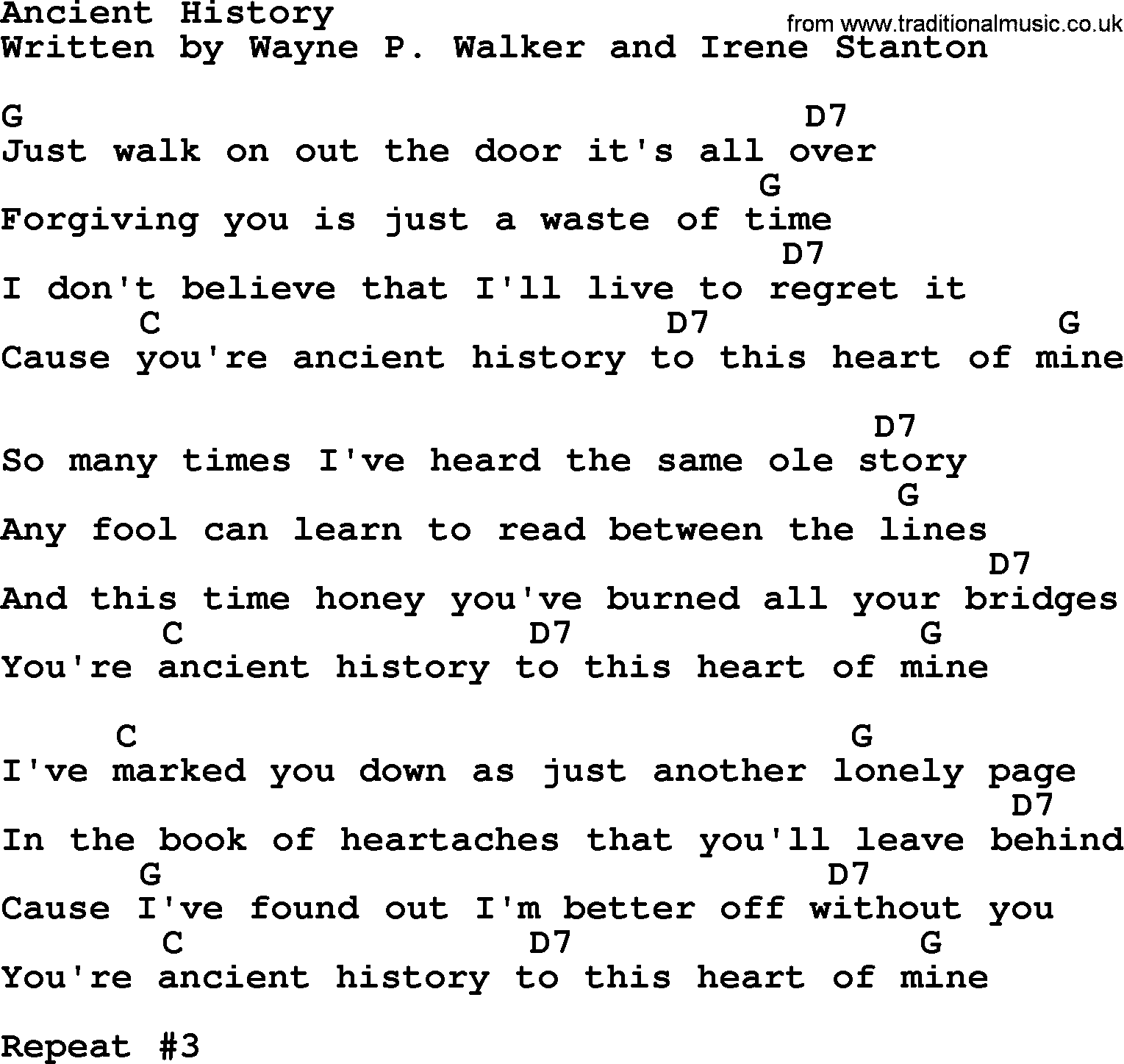 Johnny Cash song Ancient History, lyrics and chords