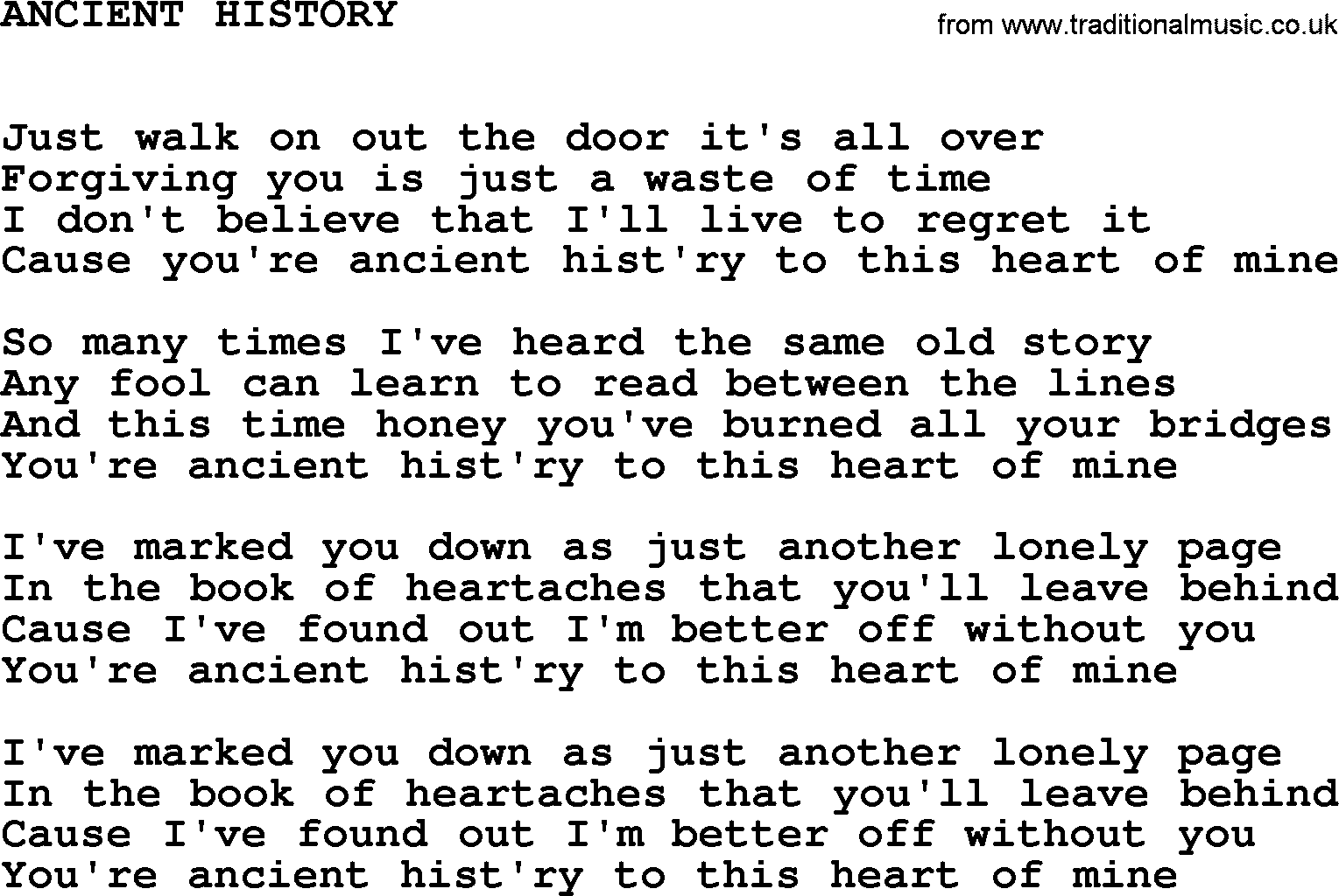 Johnny Cash song Ancient History.txt lyrics