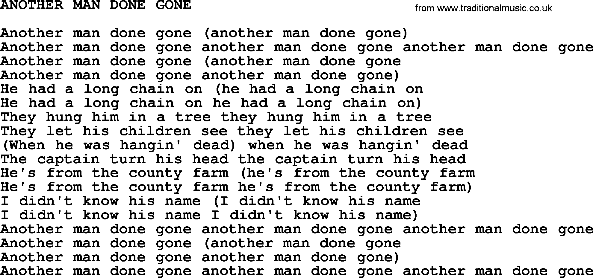Johnny Cash song Another Man Done Gone.txt lyrics