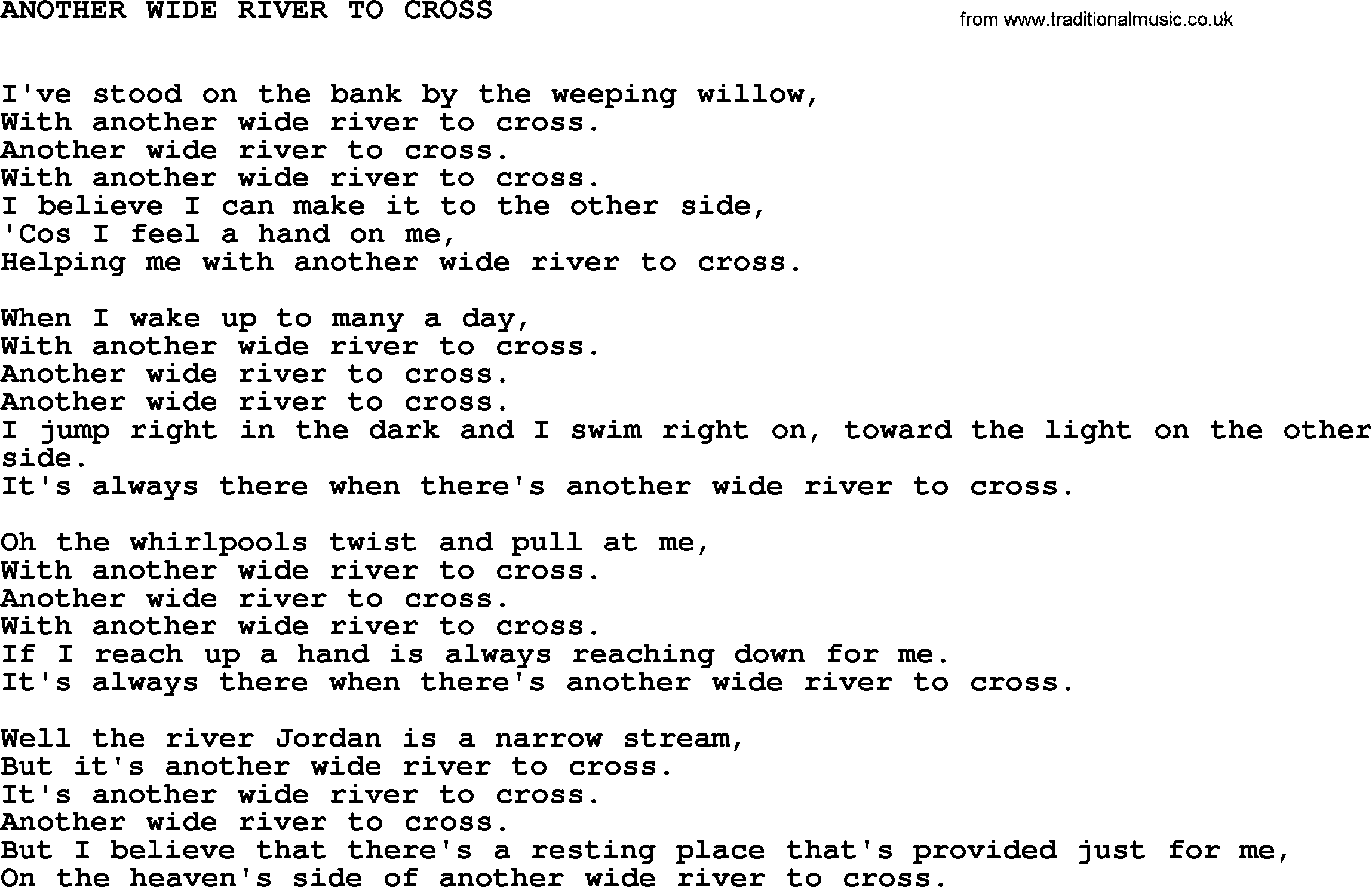Johnny Cash song Another Wide River To Cross.txt lyrics