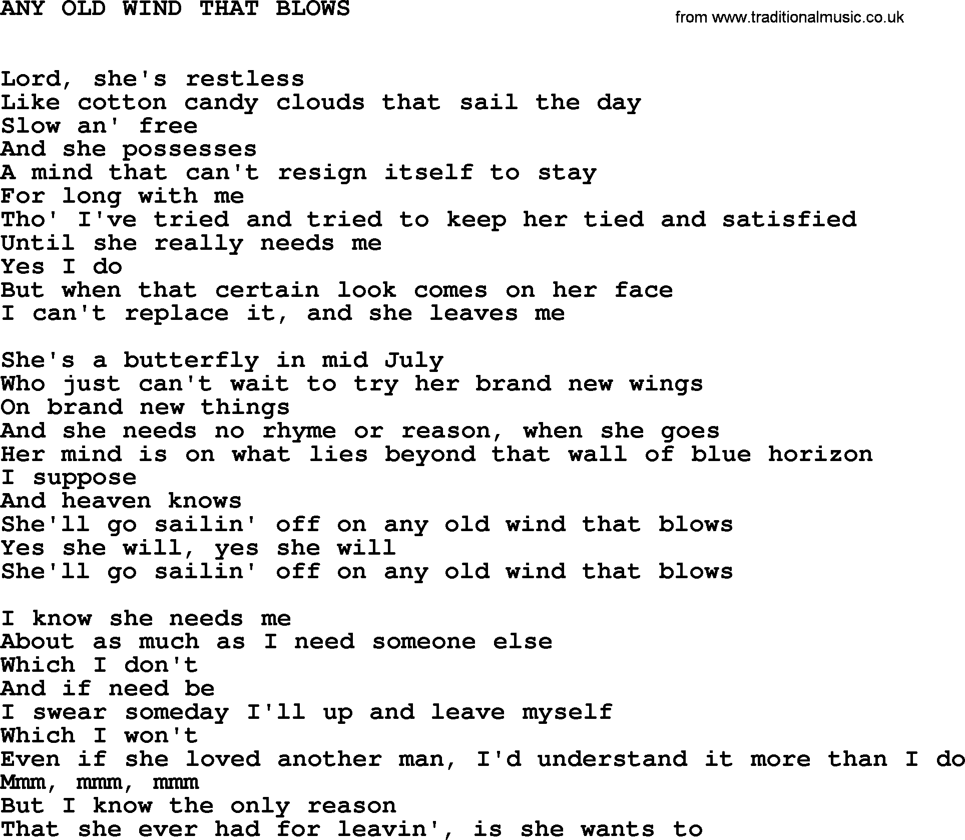 Johnny Cash song Any Old Wind That Blows.txt lyrics