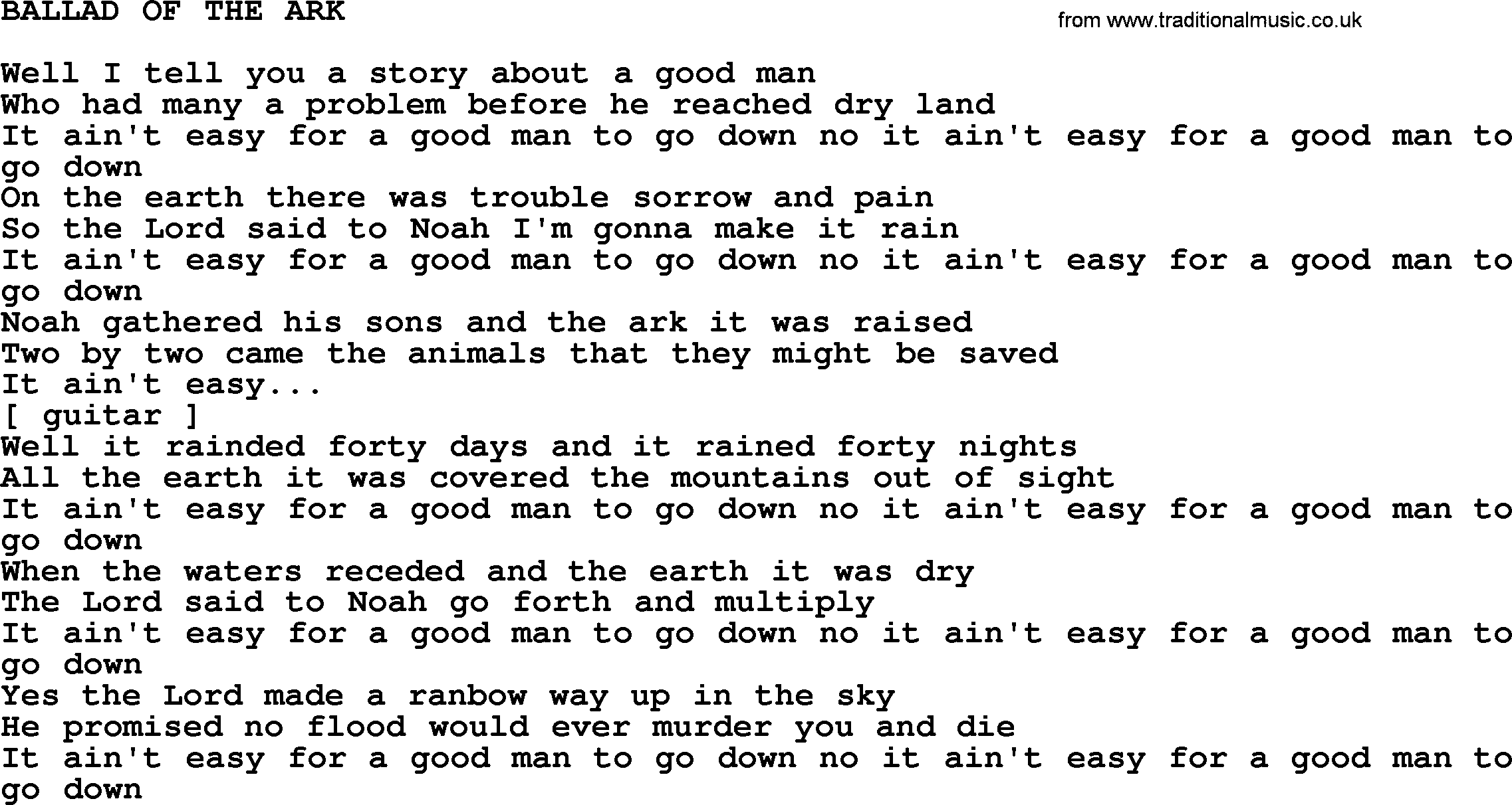 Johnny Cash song Ballad Of The Ark.txt lyrics