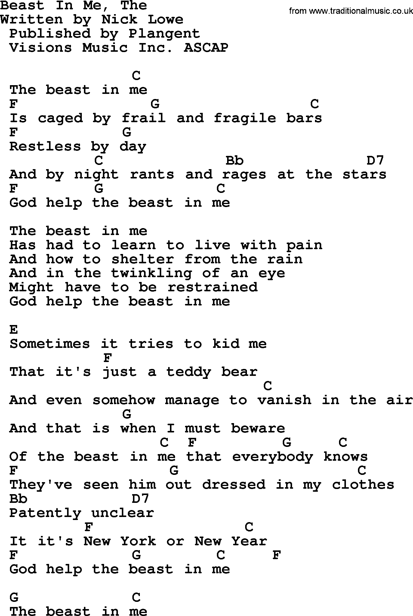 Johnny Cash song Beast In Me, The, lyrics and chords