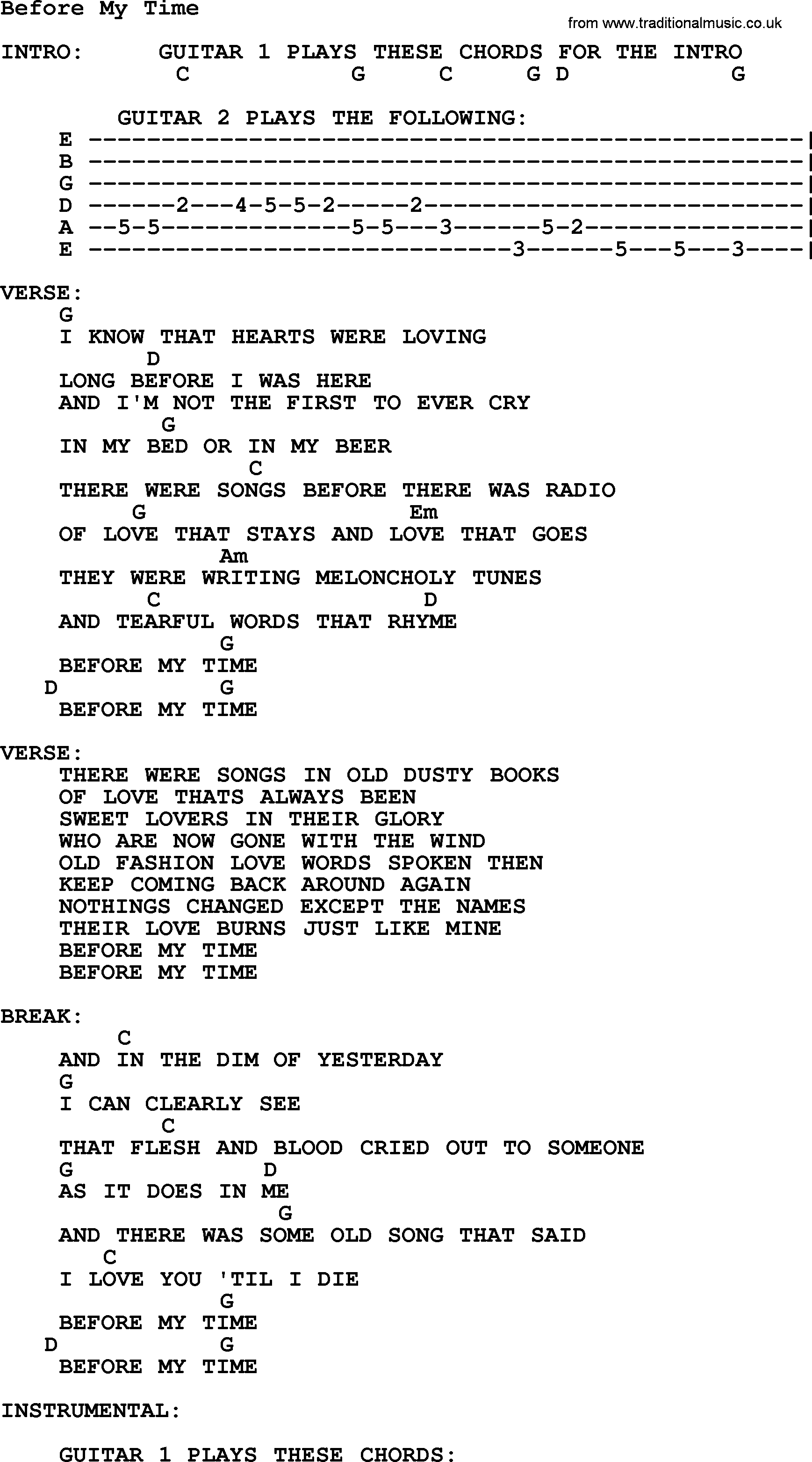 Johnny Cash song Before My Time, lyrics and chords