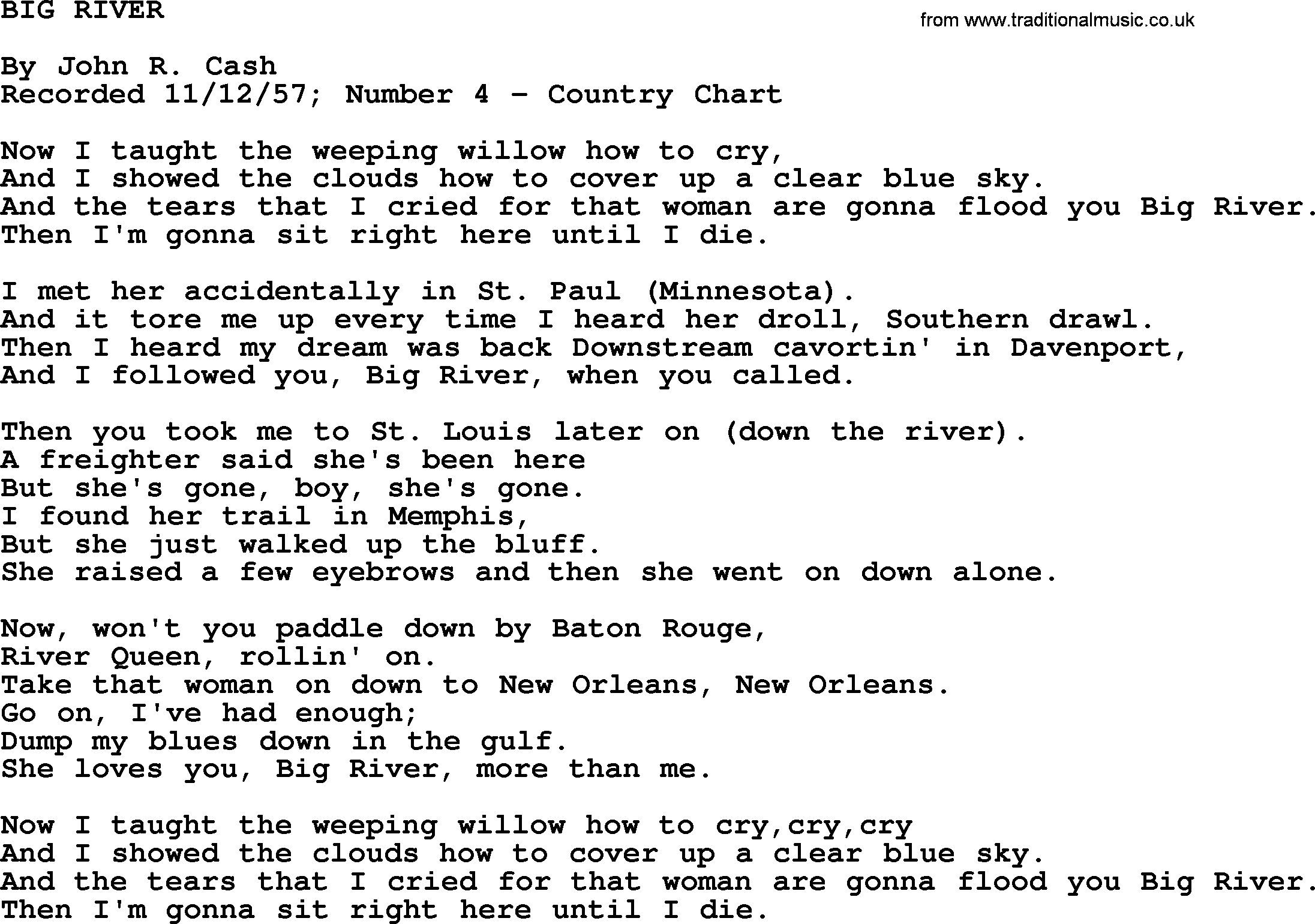 Johnny Cash song Big River.txt lyrics