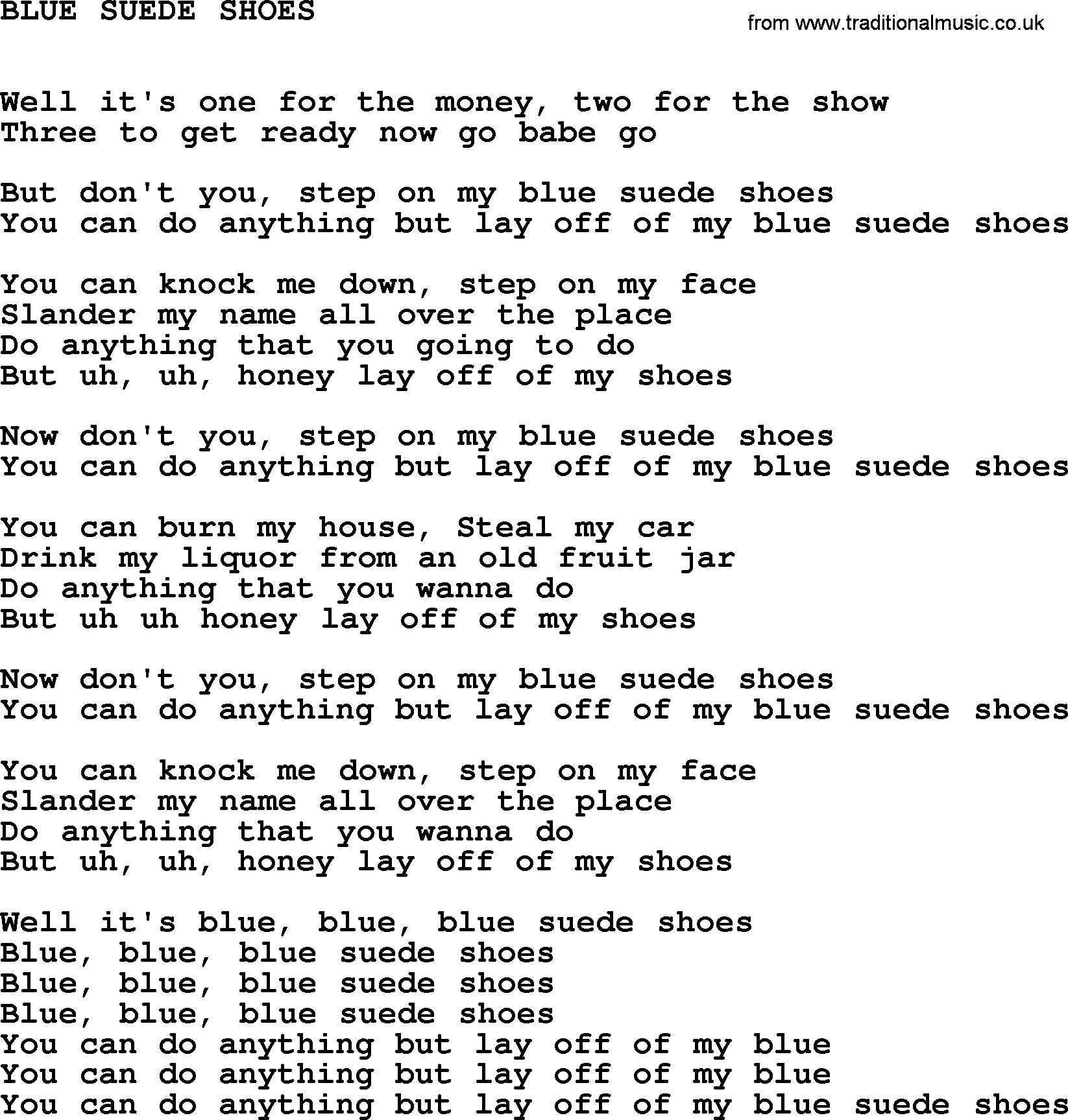 Johnny Cash song Blue Suede Shoes.txt lyrics